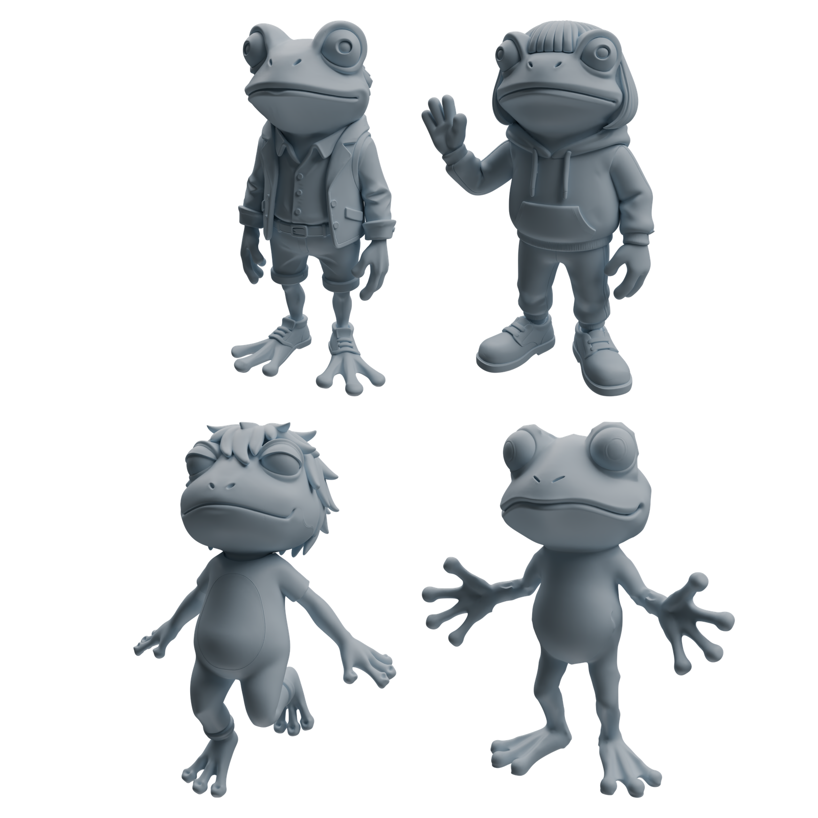 MRY-SFW LYTR1052 Cartoon Frog Animal Modern Model 4 pcs 3D Printed Resin Model Kit by SSMODEL