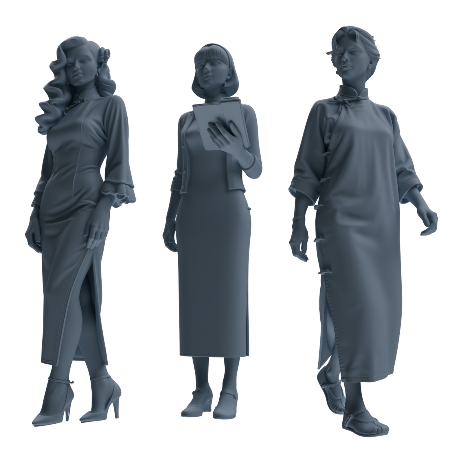 MRY-SFW LYTR856 Cheongsam Woman Figure Modern Model 3 pcs Miniature Car Diorama Figures Scene Props Accessories Resin 3D Printed Resin Model Kit by SSMODEL