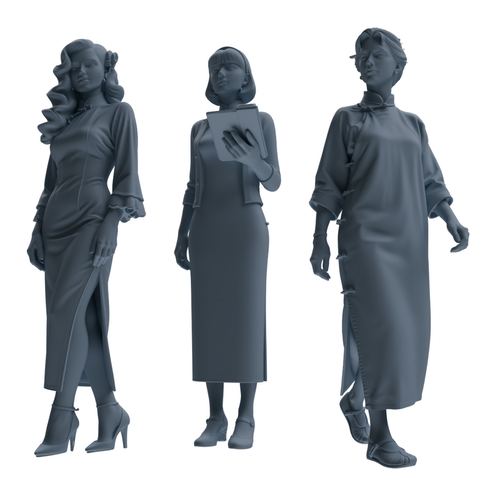 MRY-SFW LYTR856 Cheongsam Woman Figure Modern Model 3 pcs Miniature Car Diorama Figures Scene Props Accessories Resin 3D Printed Resin Model Kit by SSMODEL