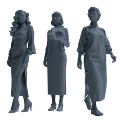 MRY-SFW LYTR856 Cheongsam Woman Figure Modern Model 3 pcs Miniature Car Diorama Figures Scene Props Accessories Resin 3D Printed Resin Model Kit by SSMODEL
