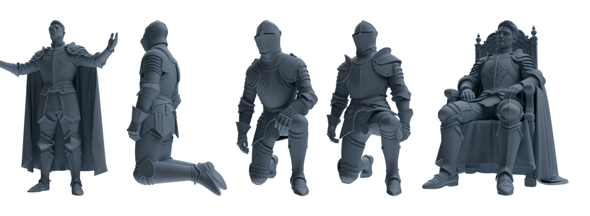 MRY-SFW SSTR083 Miniatures Soldier Model Kit Medieval Knight Without Helmet Five-Person Proclamation Group