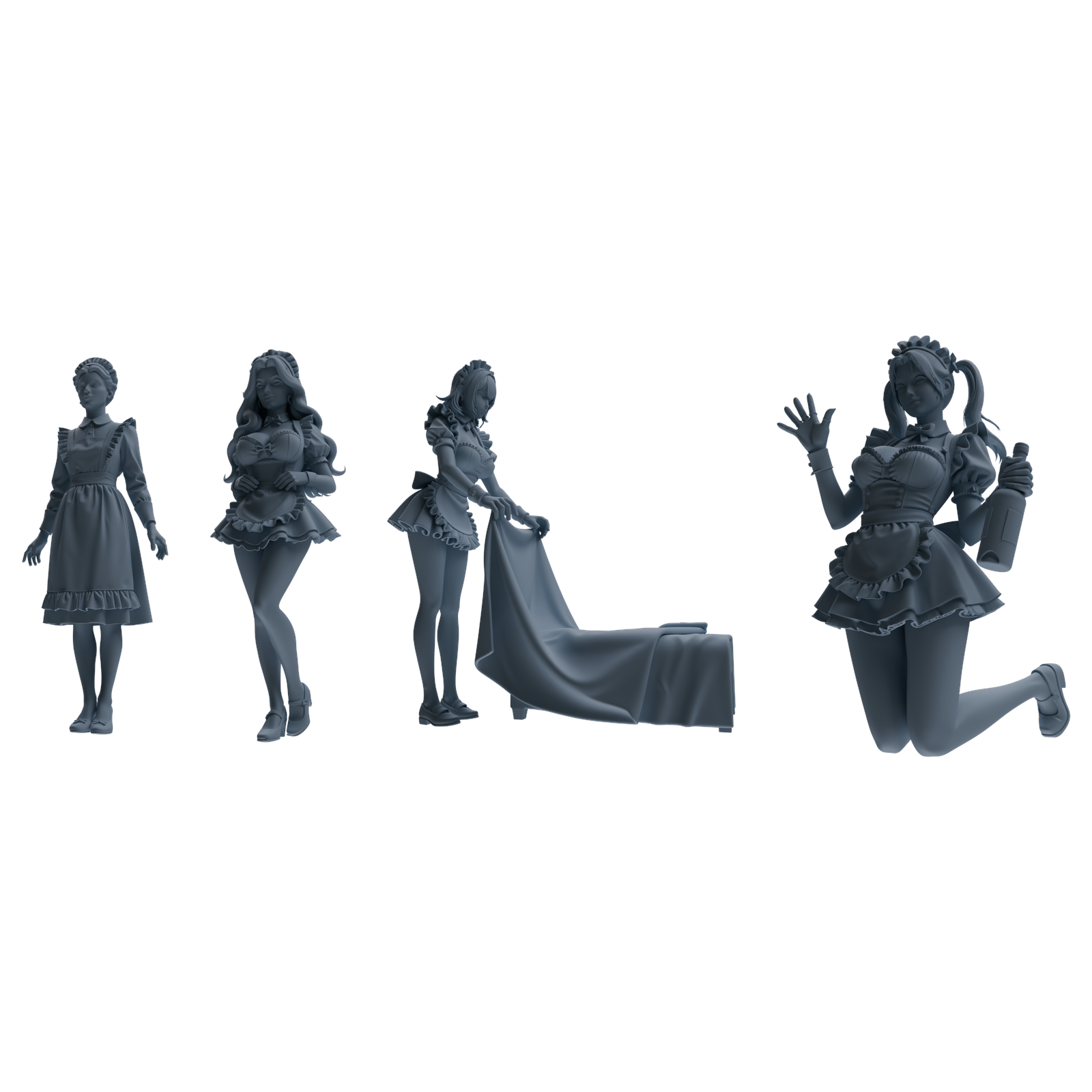 MRY-SFW LYTR875 Multi-scene Maid Girl Figure Modern Model 4 pcs 3D Printed Resin Model Kit by SSMODEL