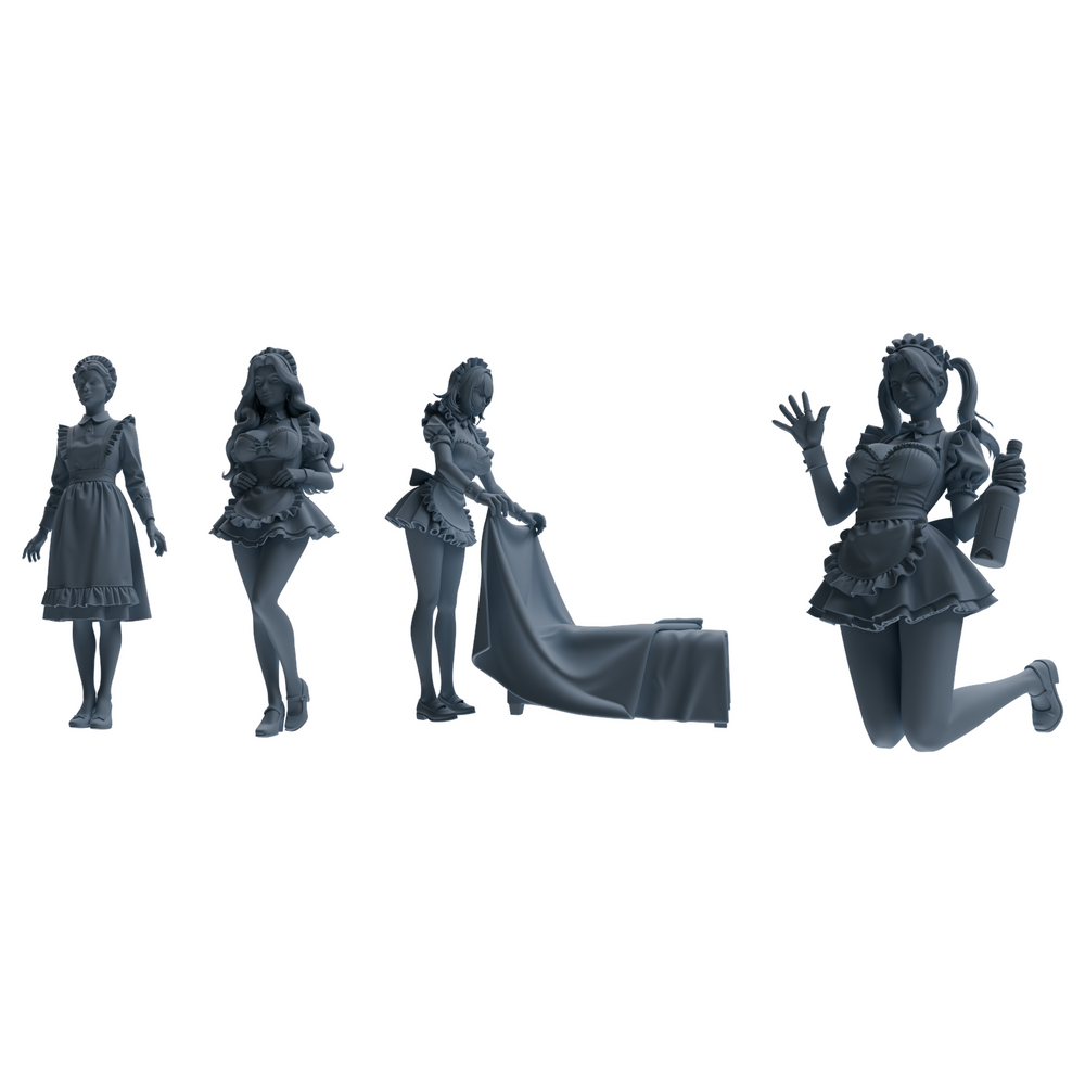 MRY-SFW LYTR875 Multi-scene Maid Girl Figure Modern Model 4 pcs 3D Printed Resin Model Kit by SSMODEL