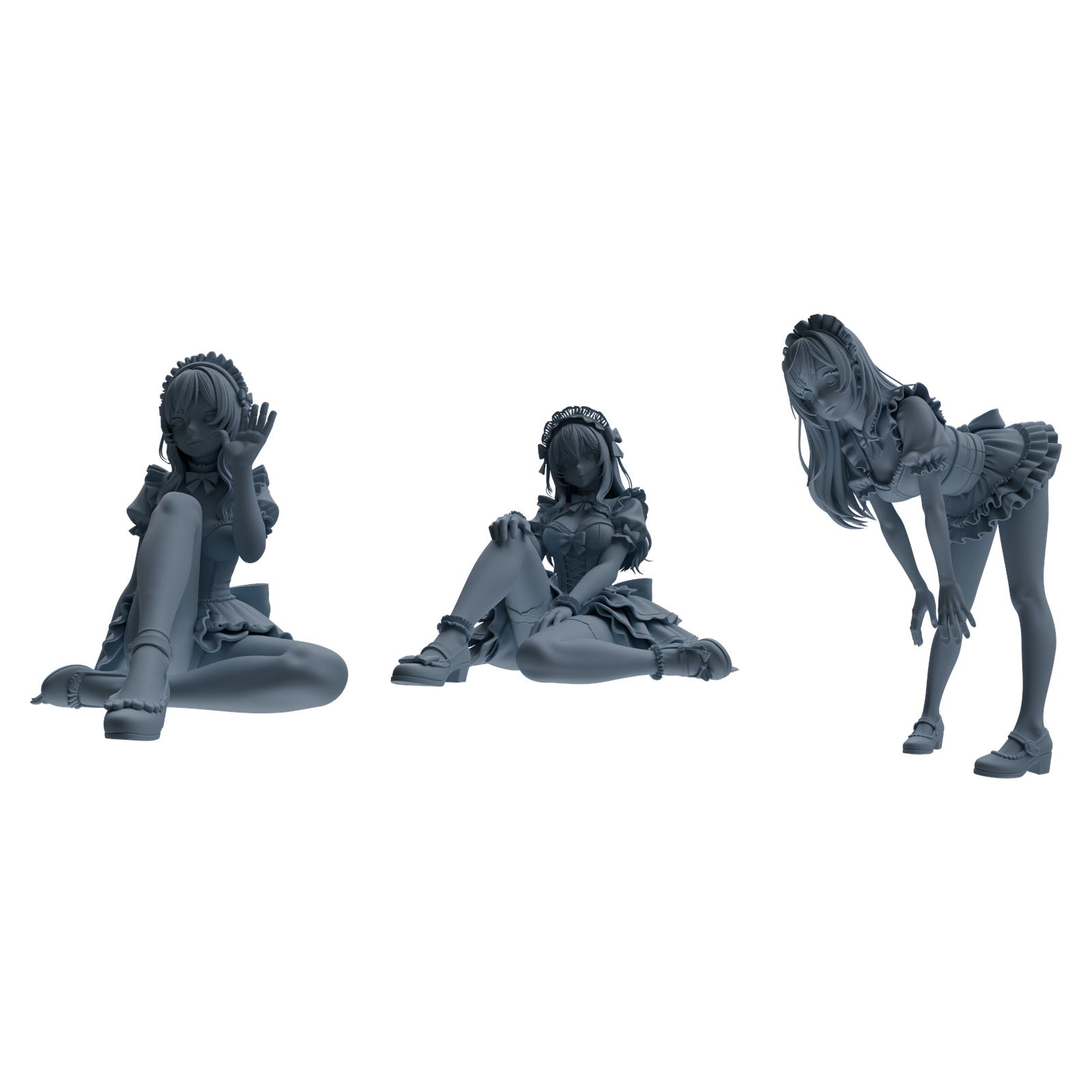 MRY-SFW LYTR870 Multi-pose Maid Girl Figure Modern Model 3 pcs 3D Printed Resin Model Kit by SSMODEL