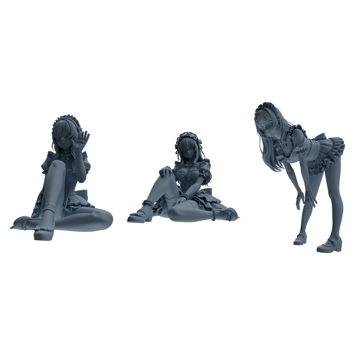 MRY-SFW LYTR870 Multi-pose Maid Girl Figure Modern Model 3 pcs 3D Printed Resin Model Kit by SSMODEL