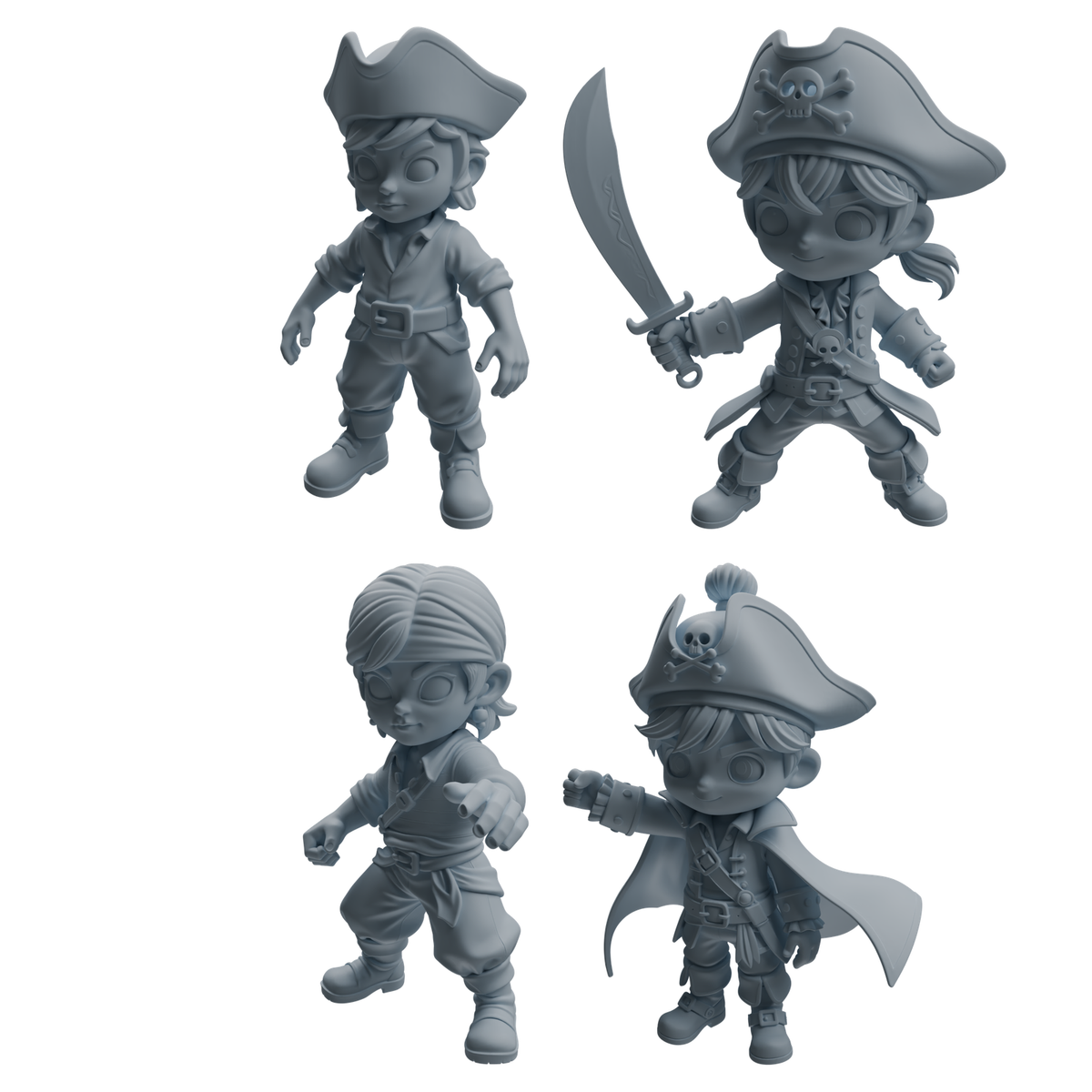 MRY-SFW LYTR1090 Chibi Pirate Boy Character Modern Model 4 pcs 3D Printed Resin Model Kit by SSMODEL