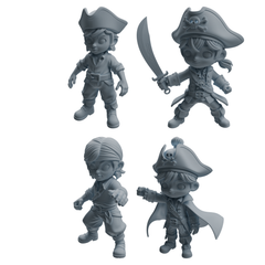 MRY-SFW LYTR1090 Chibi Pirate Boy Character Modern Model 4 pcs 3D Printed Resin Model Kit by SSMODEL