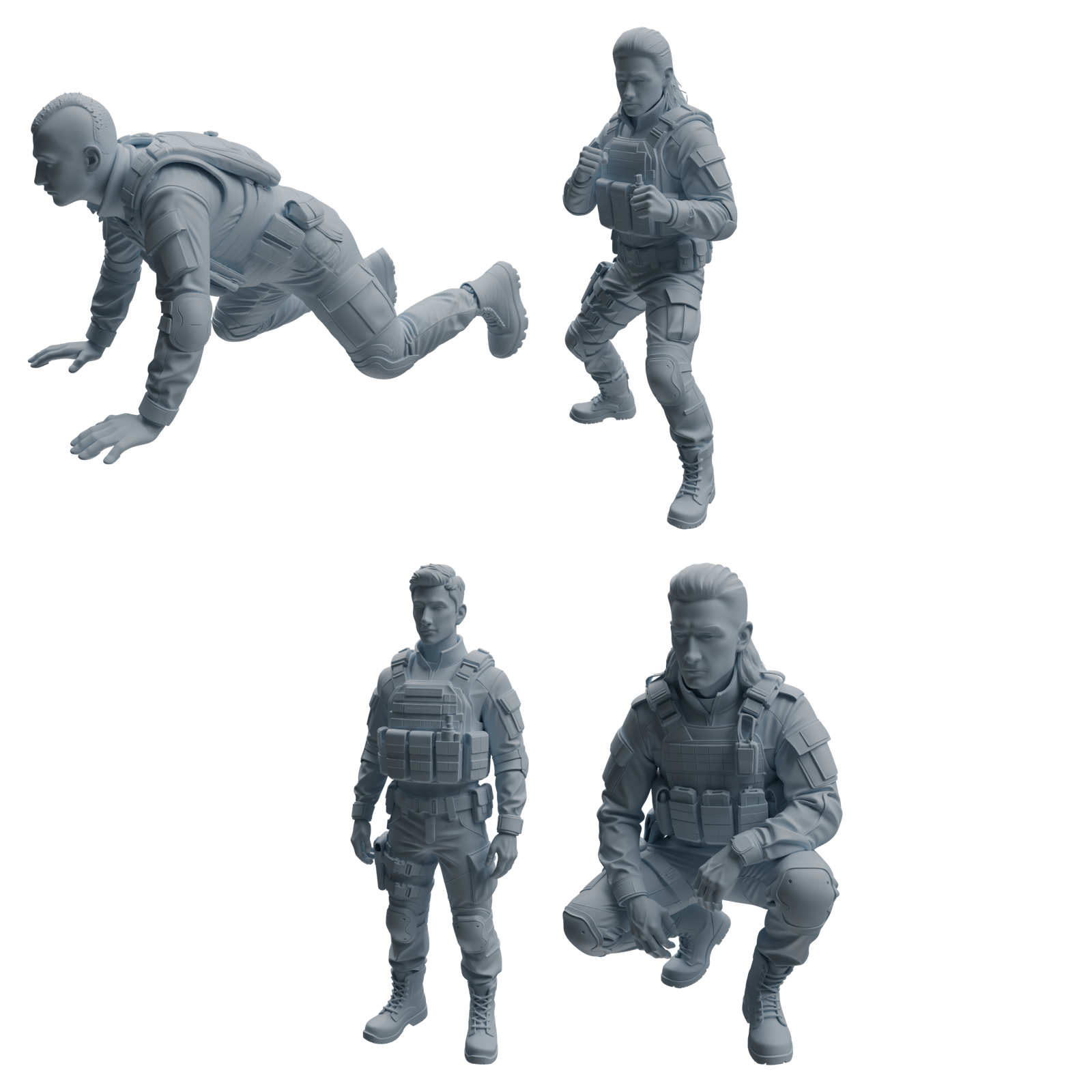 MRY-SFW LYTR952 Tactical Gear Man Character Modern Model 4 pcs 3D Printed Resin Model Kit by SSMODEL