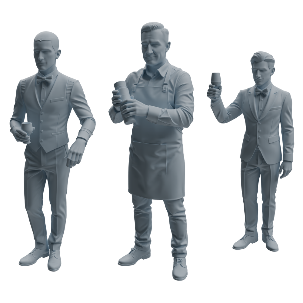 MRY-SFW LYTR932 Bar Bartender Man Character Modern Model 3 pcs 3D Printed Resin Model Kit by SSMODEL