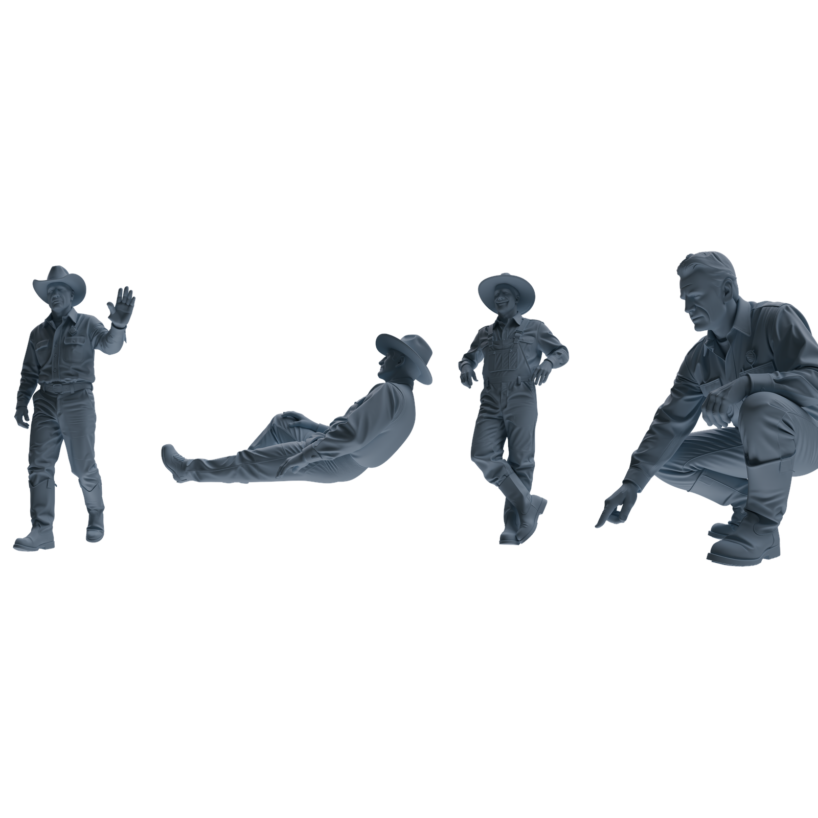 MRY-SFW LYTR900 Multi-pose Cowboy Man Modern Model 4 pcs 3D Printed Resin Model Kit by SSMODEL