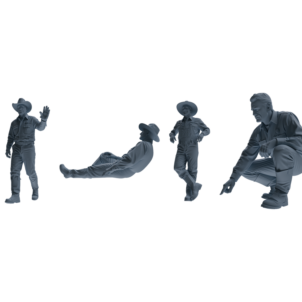 MRY-SFW LYTR900 Multi-pose Cowboy Man Modern Model 4 pcs 3D Printed Resin Model Kit by SSMODEL