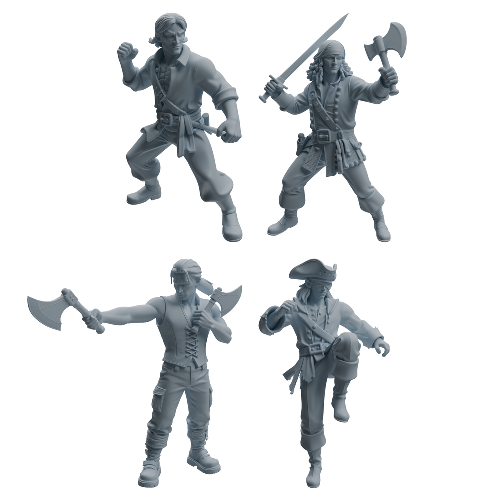 MRY-SFW LYTR1098 Axe-wielding Pirate Character Modern Model 4 pcs 3D Printed Resin Model Kit by SSMODEL