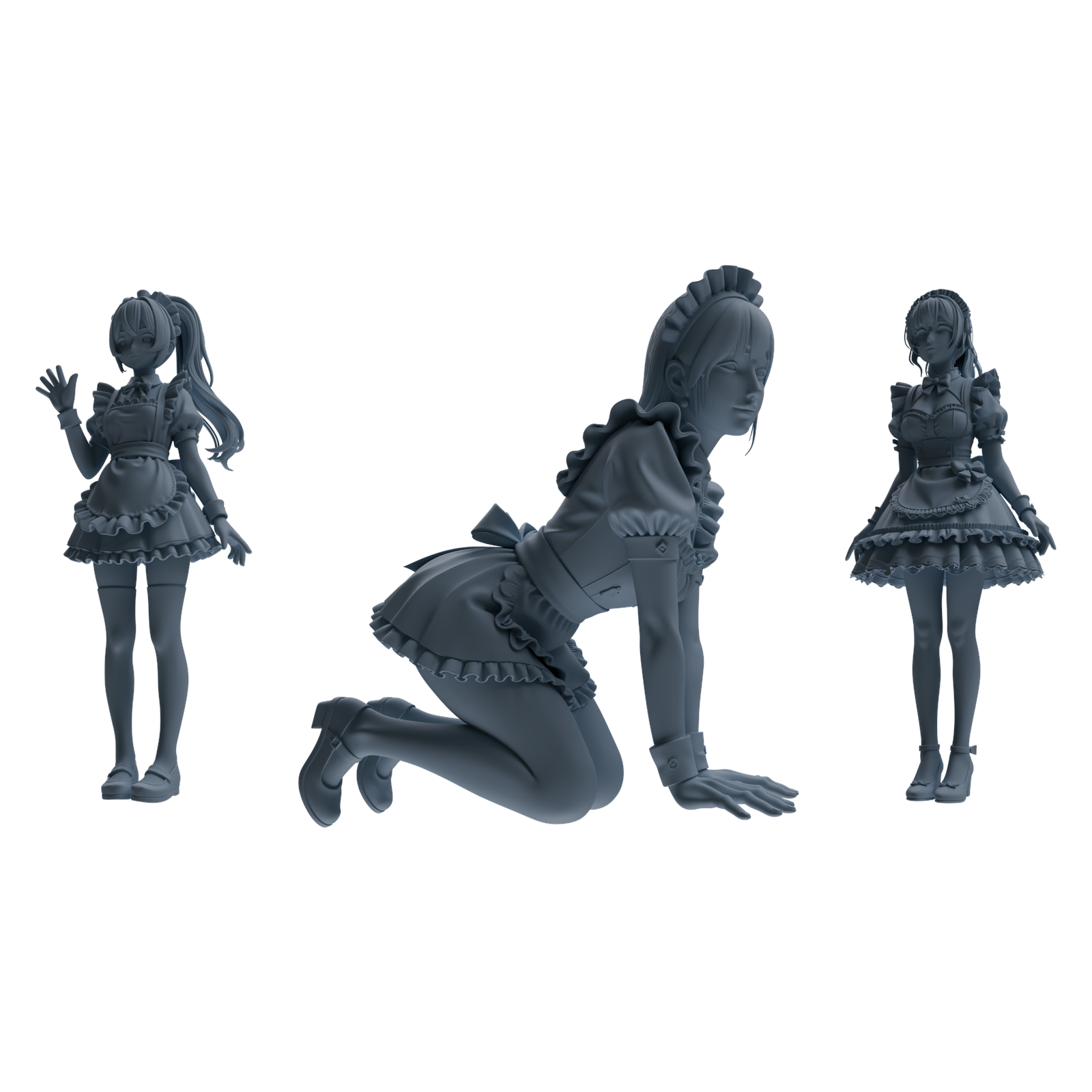 MRY-SFW LYTR877 Multi-pose Maid Girl Figure Modern Model 3 pcs 3D Printed Resin Model Kit by SSMODEL
