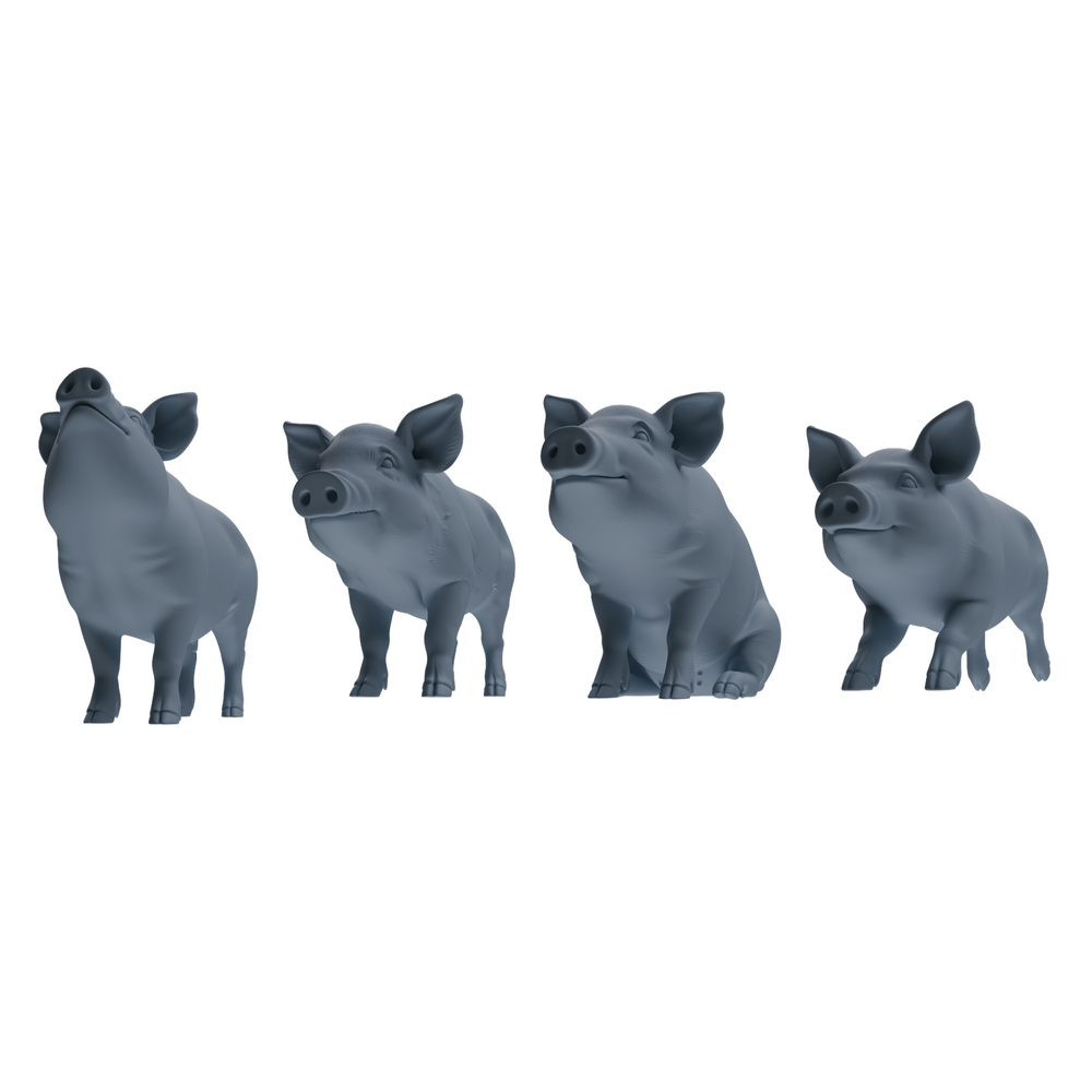 MRY-SFW LYTR847 Farm Pig Pose Model 4 pcs Miniature Car Diorama Figures Scene Props Accessories Resin 3D Printed Resin Model Kit by SSMODEL