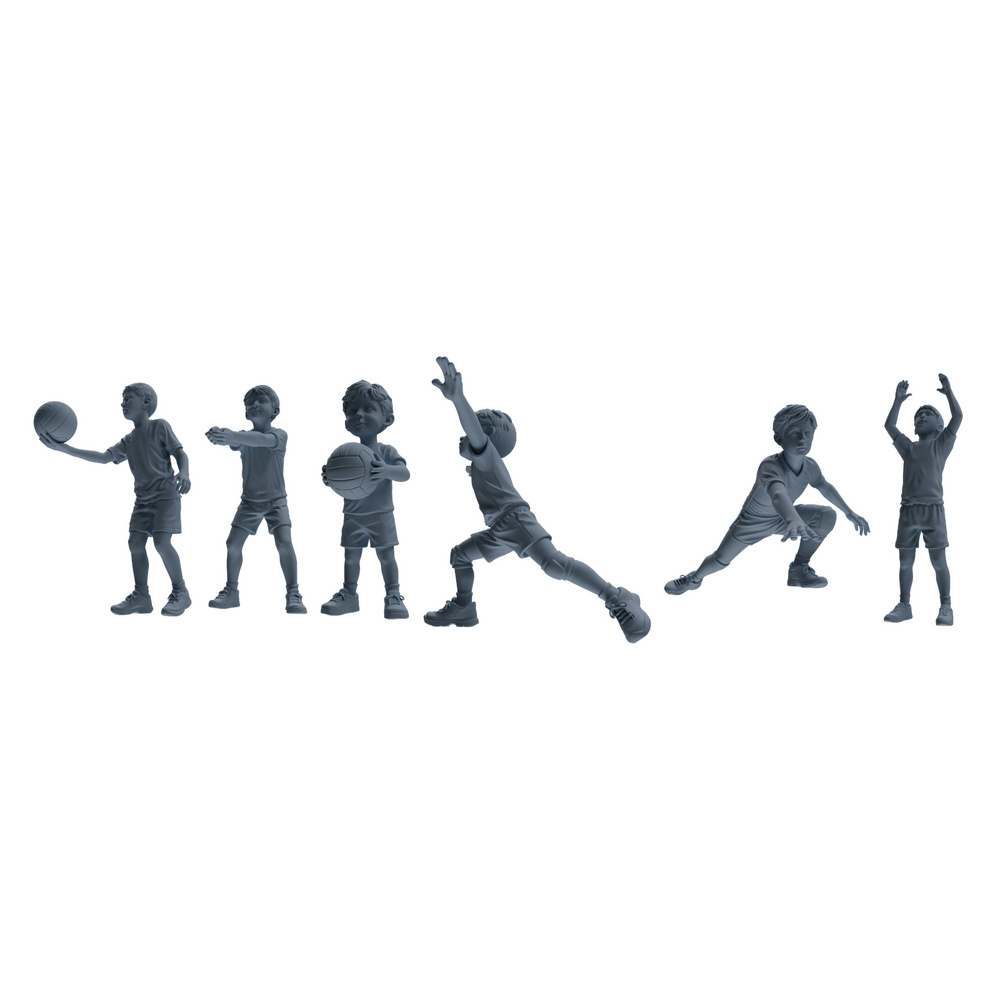 MRY-SFW LYTR819 Child Basketball Player Figure Modern Model 6 pcs Miniature Car Diorama Figures Scene Props Accessories Resin 3D Printed Resin Model Kit by SSMODEL