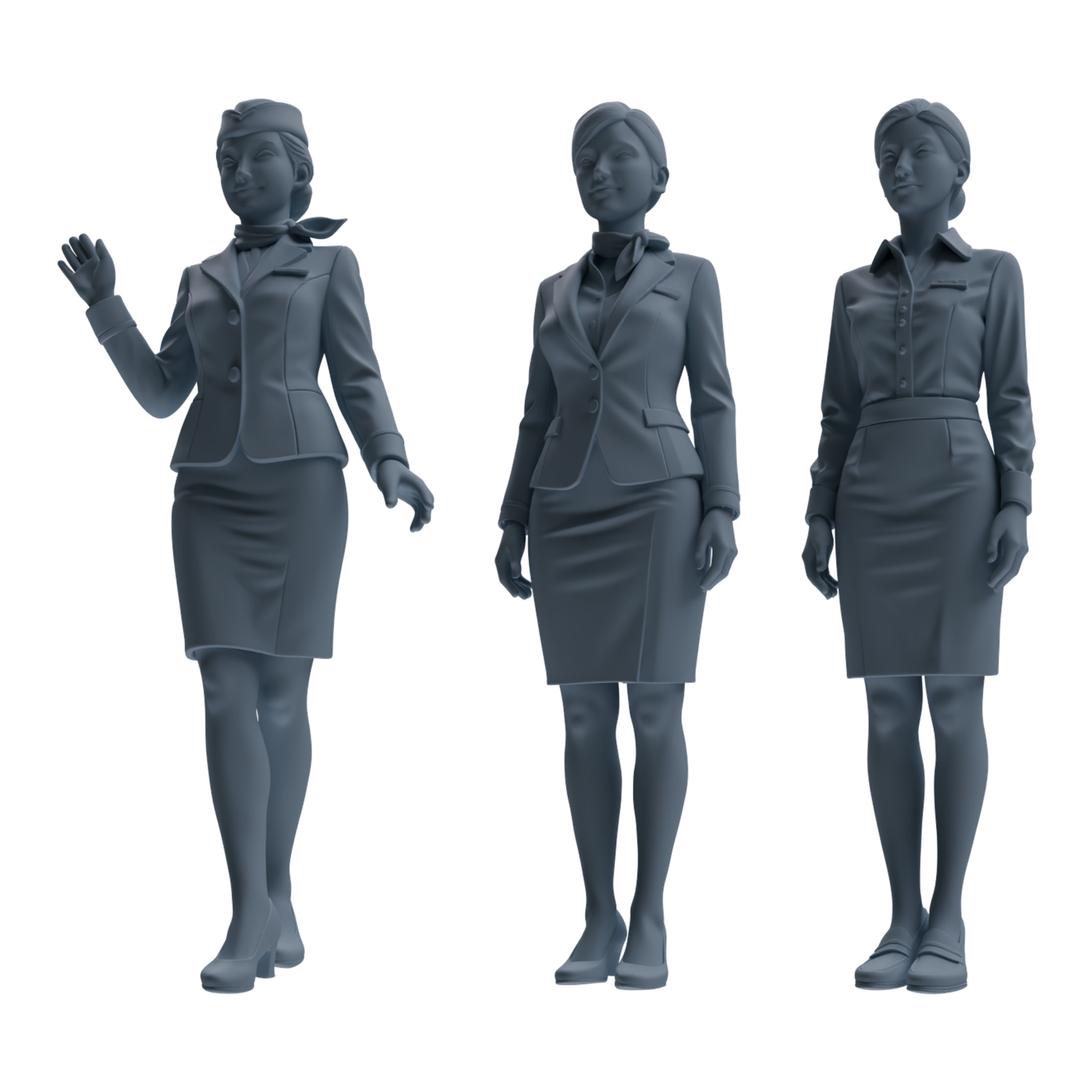 MRY-SFW LYTR860 Flight Attendant Uniform Woman Figure Modern Model 3 pcs Miniature Car Diorama Figures Scene Props Accessories Resin 3D Printed Resin Model Kit by SSMODEL