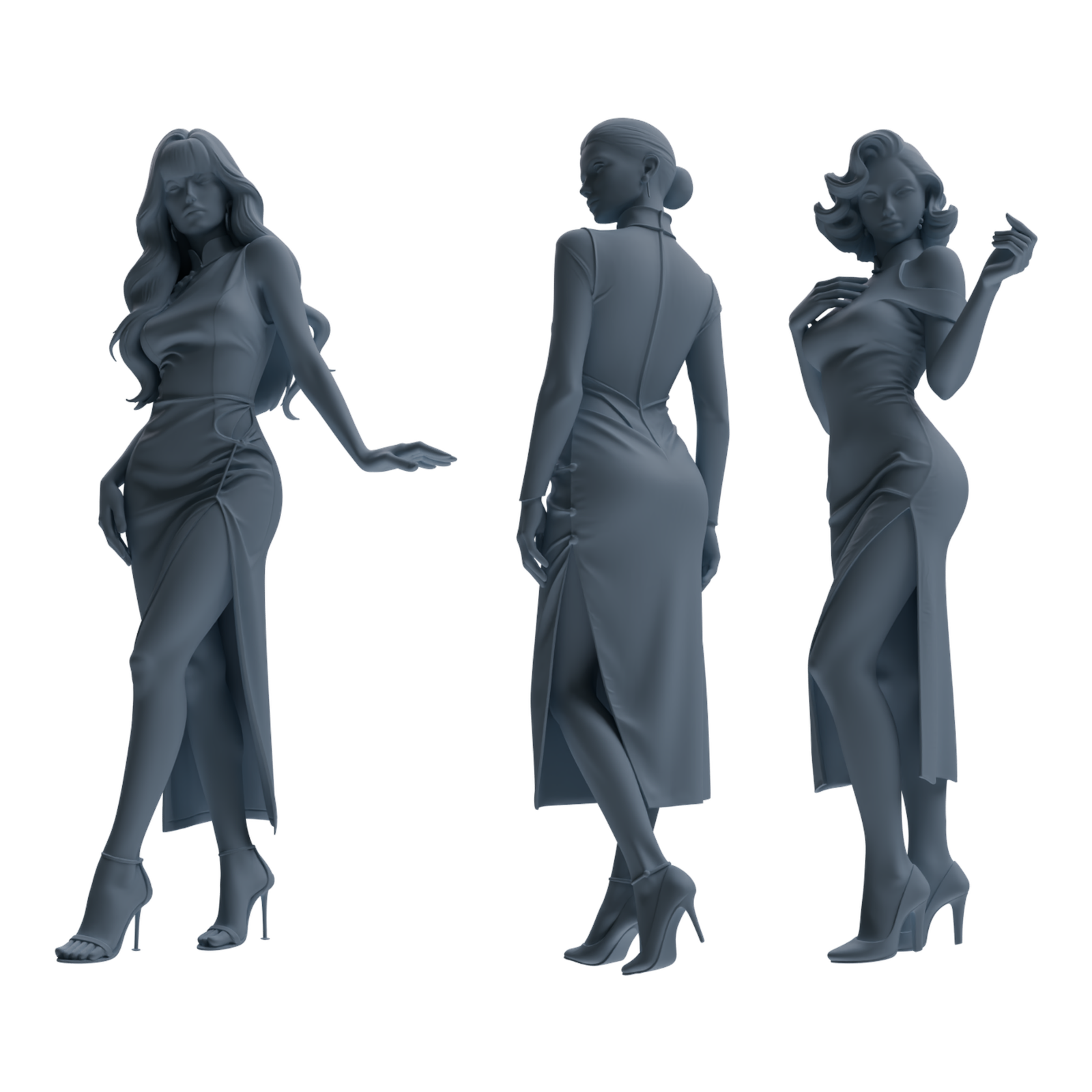 MRY-SFW LYTR869 Modified Cheongsam Woman Figure Modern Model 3 pcs 3D Printed Resin Model Kit by SSMODEL