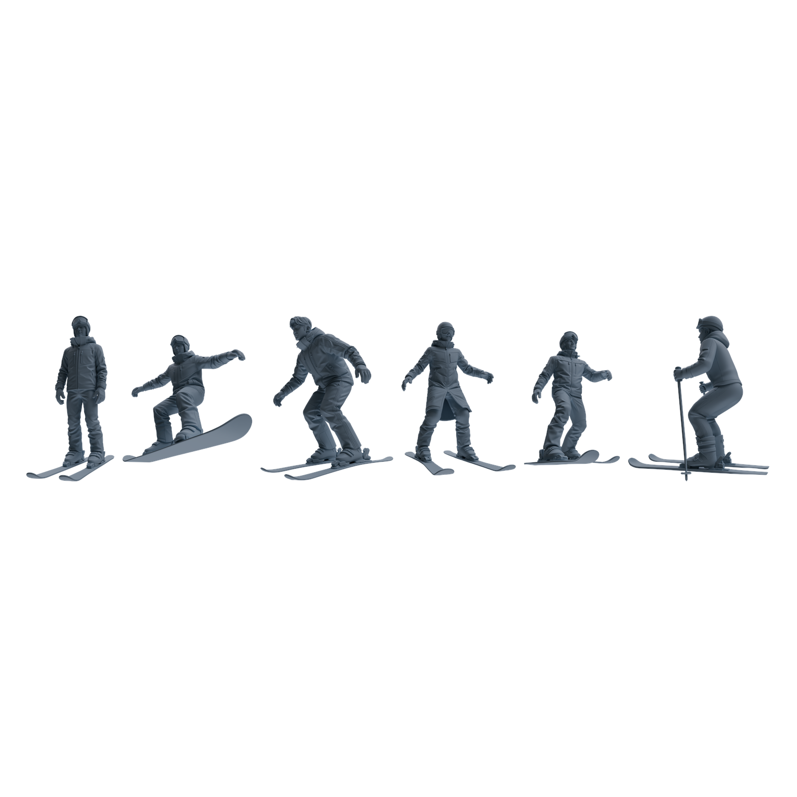 MRY-SFW LYTR803 Skiing Figure Modern Model 6 pcs Miniature Car Diorama Figures Scene Props Accessories Resin 3D Printed Resin Model Kit by SSMODEL