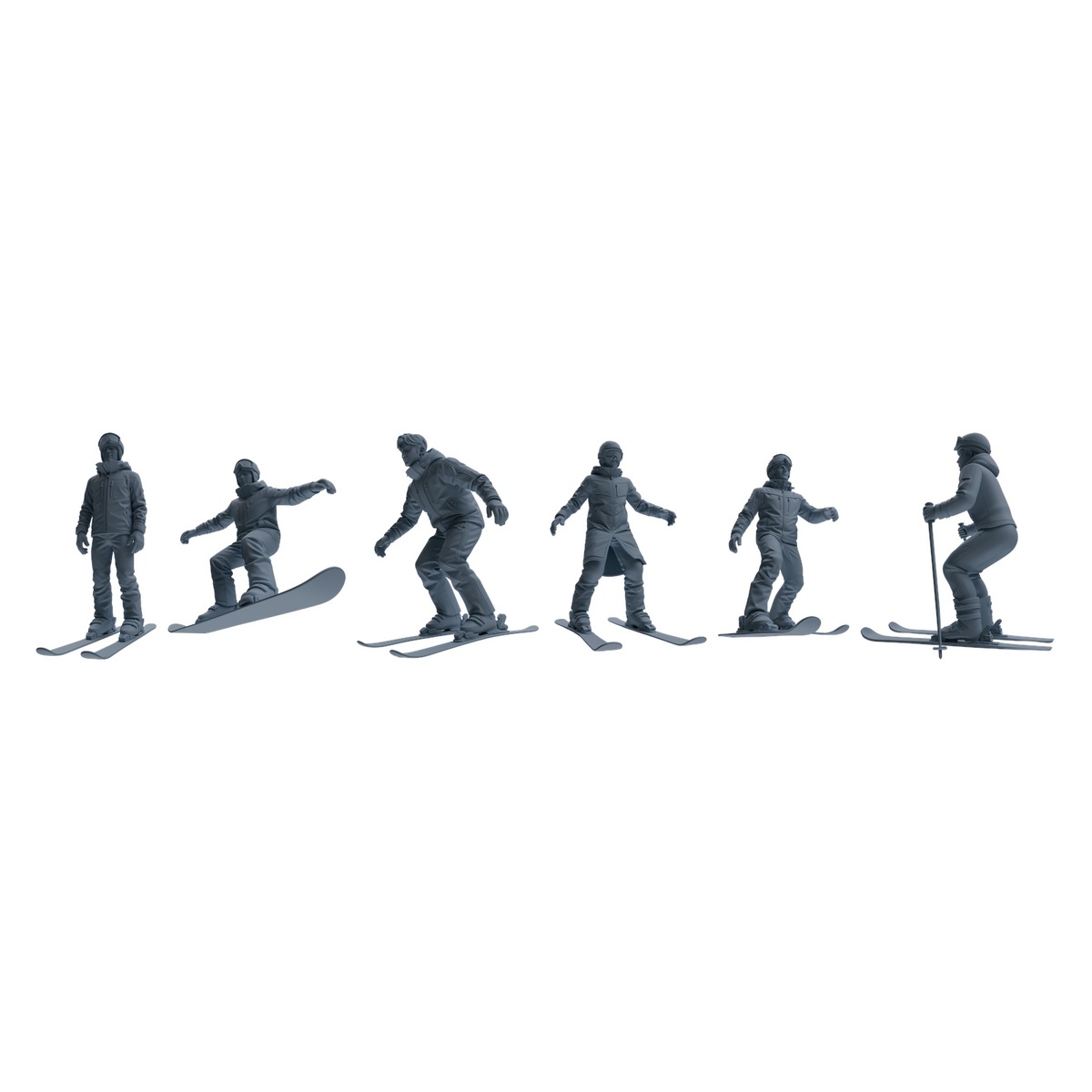 MRY-SFW LYTR803 Skiing Figure Modern Model 6 pcs Miniature Car Diorama Figures Scene Props Accessories Resin 3D Printed Resin Model Kit by SSMODEL