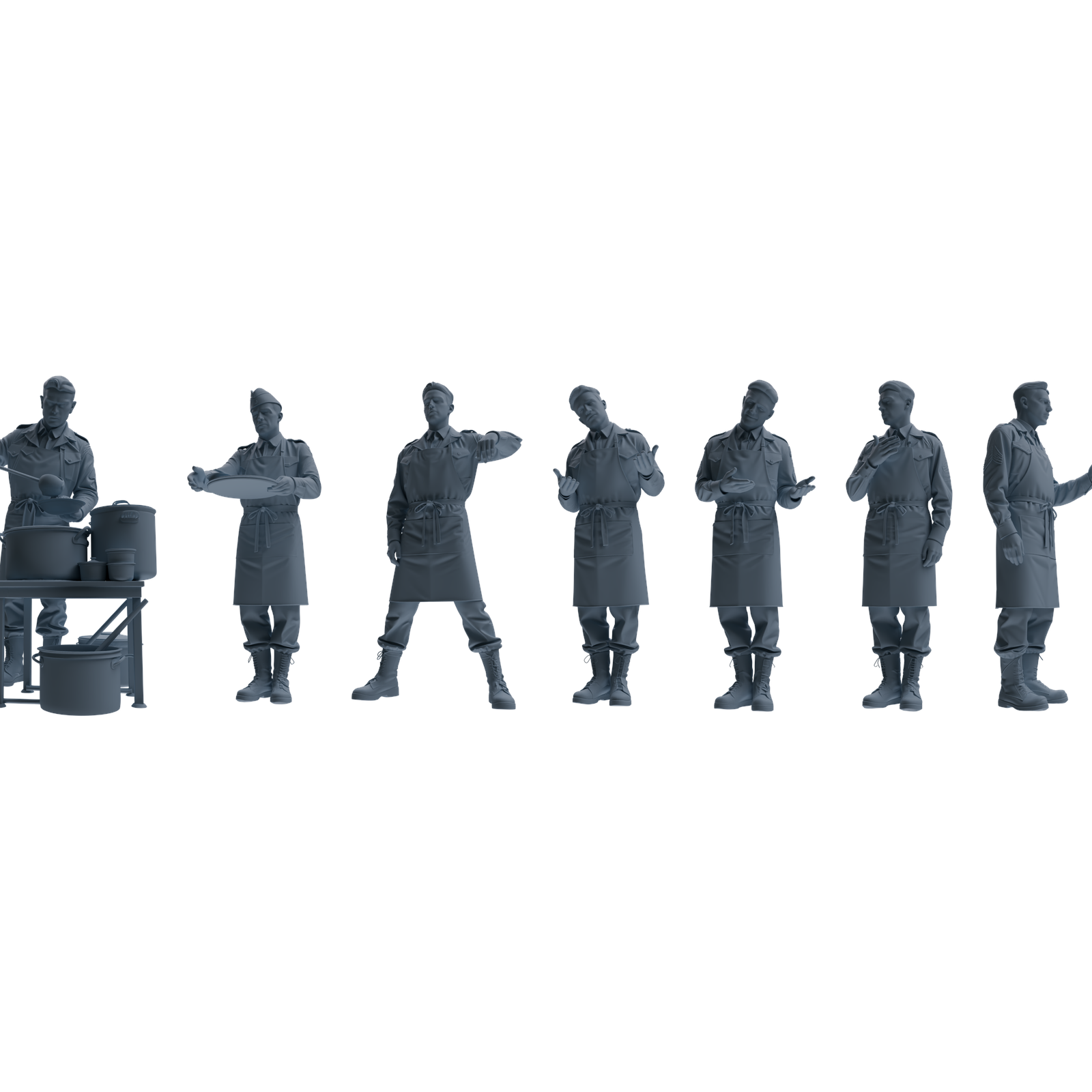 MRY-SFW LYGR592 Historical WWII U.S. Army Seven-Person Mess Hall Group 3D Printed Resin Model Kit by SSMODEL