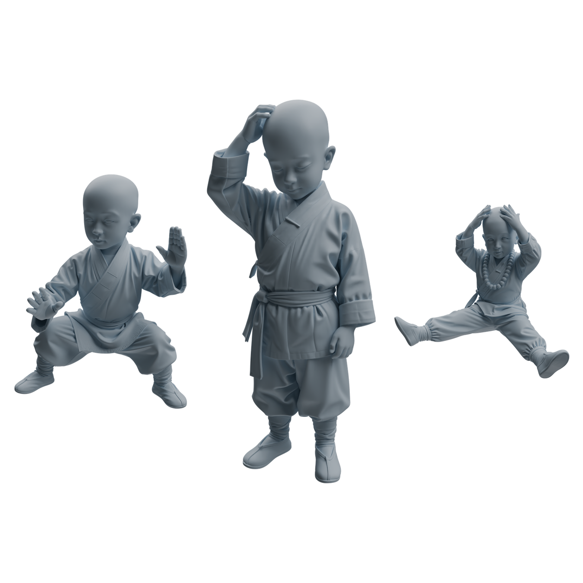 MRY-SFW LYTR1072 Little Monk with Kung Fu Actions Character Modern Model 3 pcs 3D Printed Resin Model Kit by SSMODEL