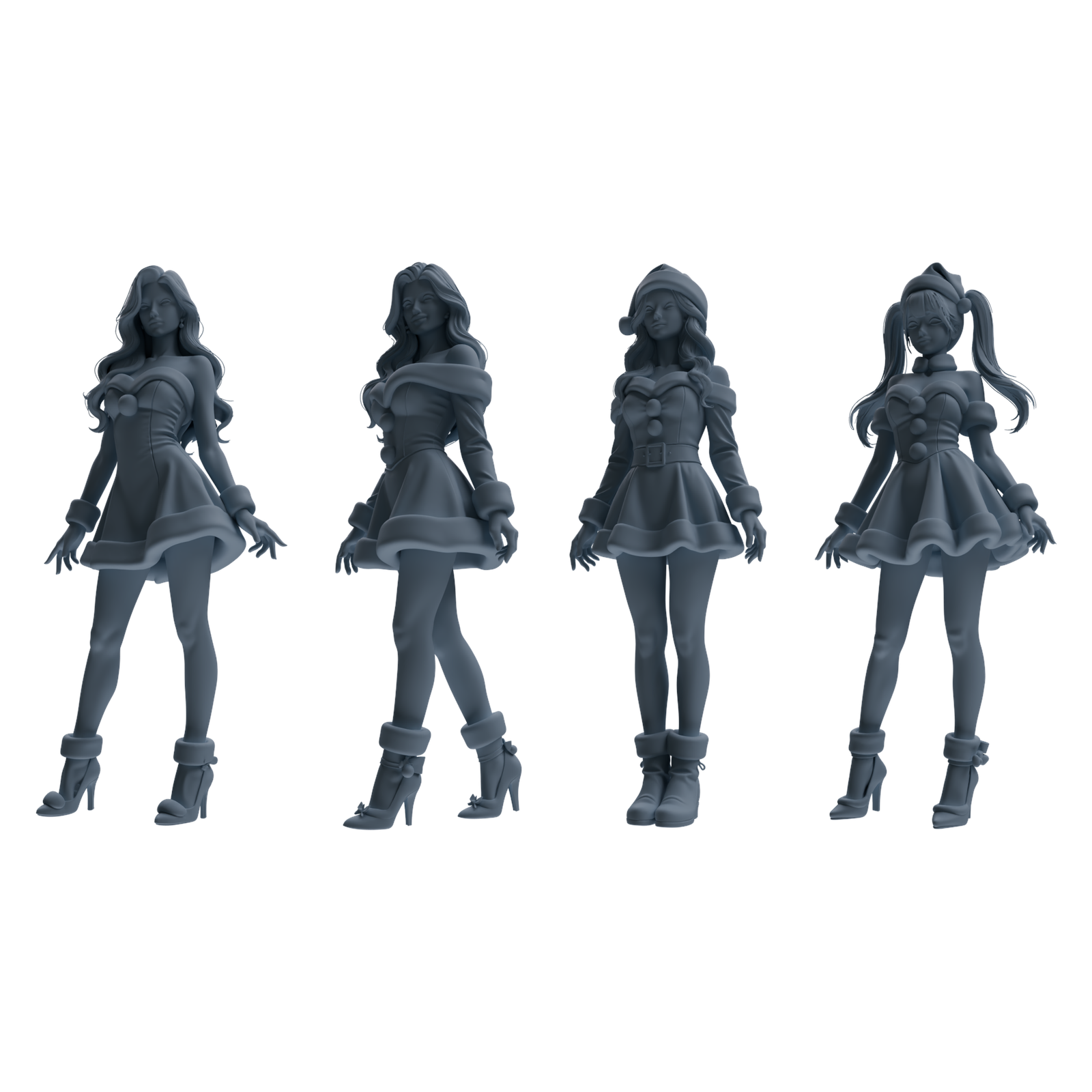 MRY-SFW LYTR881 Christmas Style Girl Figure Modern Model 4 pcs 3D Printed Resin Model Kit by SSMODEL