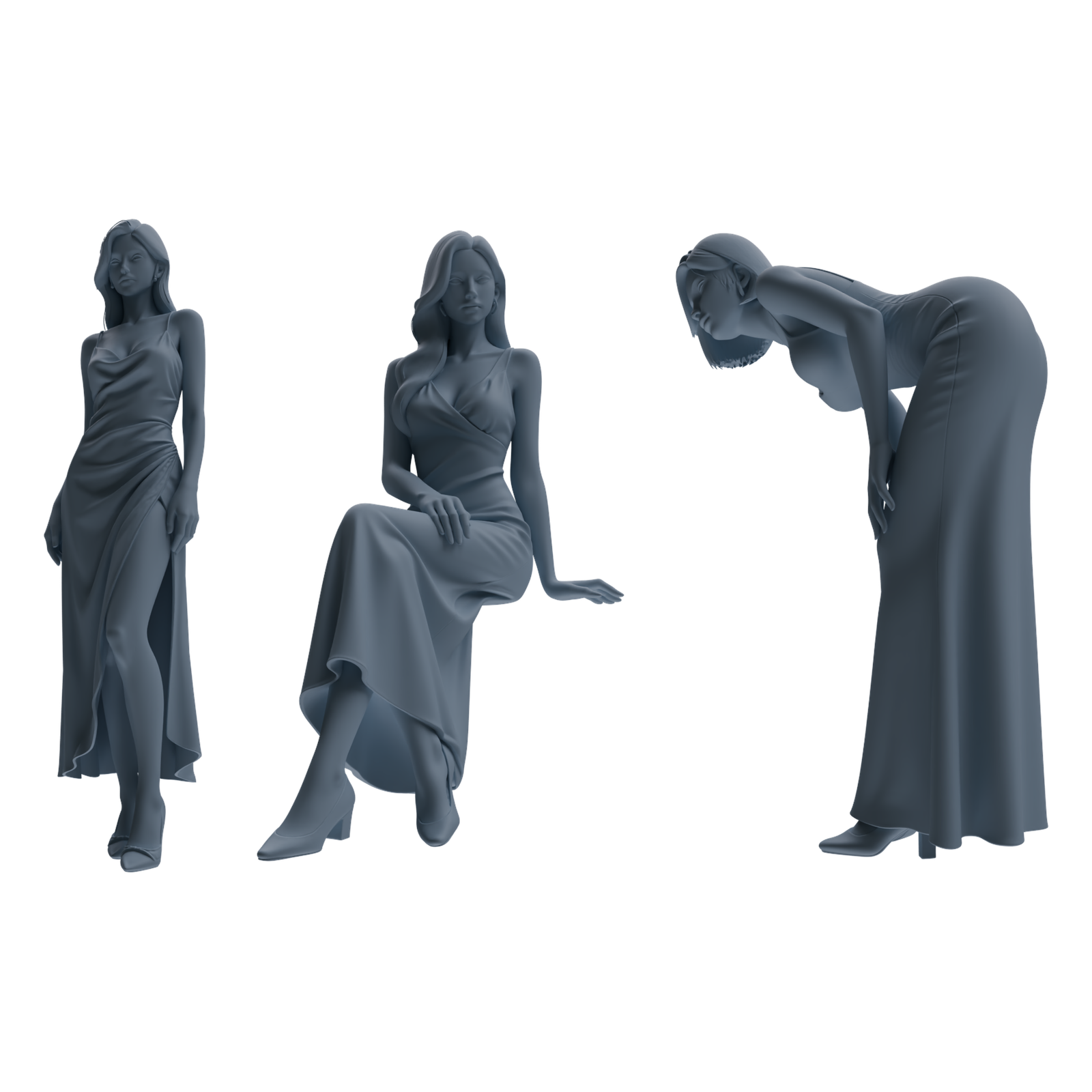 MRY-SFW LYTR895 Satin Dress Woman Figure Modern Model 3 pcs 3D Printed Resin Model Kit by SSMODEL