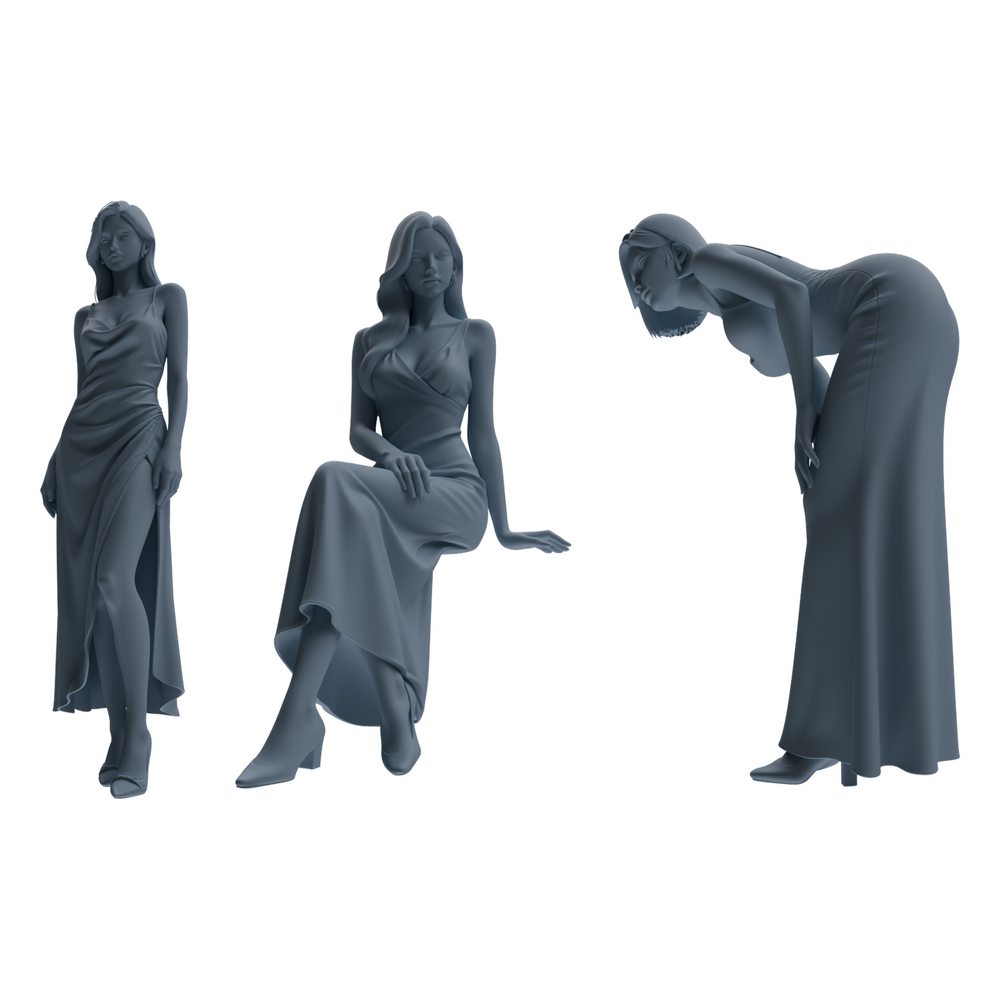 MRY-SFW LYTR895 Satin Dress Woman Figure Modern Model 3 pcs 3D Printed Resin Model Kit by SSMODEL