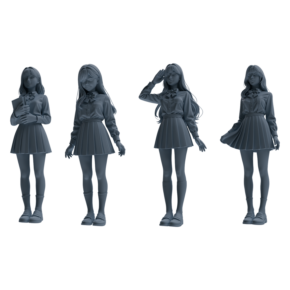 MRY-SFW LYTR849 Long Hair JK Uniform School Girl Figure Modern Model 4 pcs Miniature Car Diorama Figures Scene Props Accessories Resin 3D Printed Resin Model Kit by SSMODEL