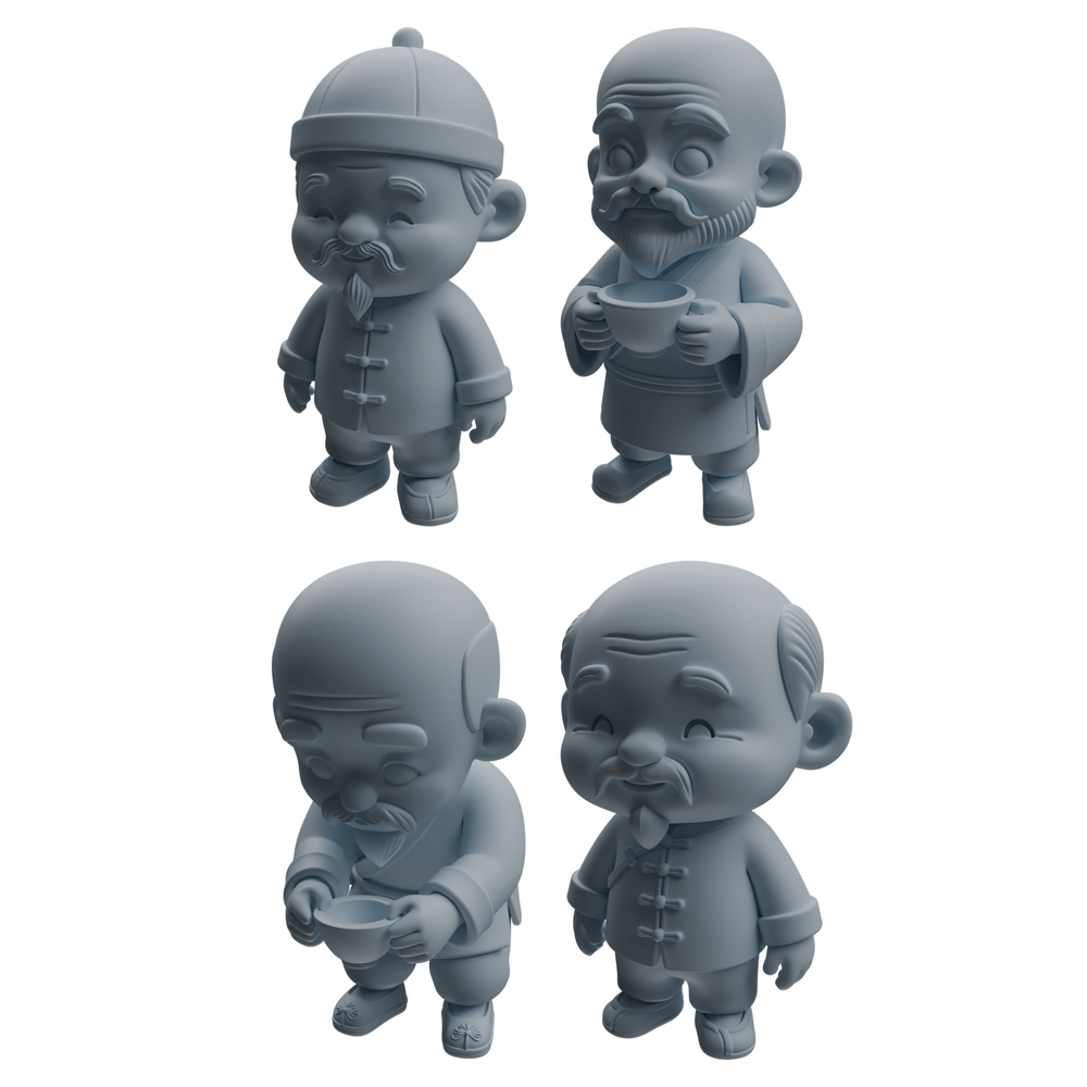 MRY-SFW LYTR977 Traditional Chinese Elder Tea Character Modern Model 4 pcs 3D Printed Resin Model Kit by SSMODEL