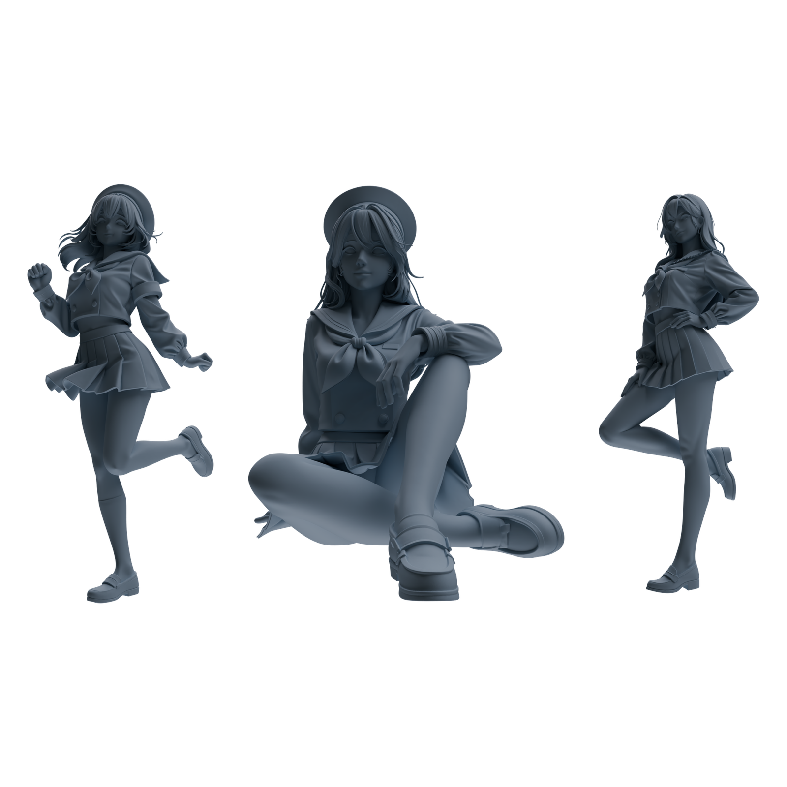 MRY-SFW LYTR885 College Style Sailor Uniform Girl Figure Modern Model 3 pcs 3D Printed Resin Model Kit by SSMODEL