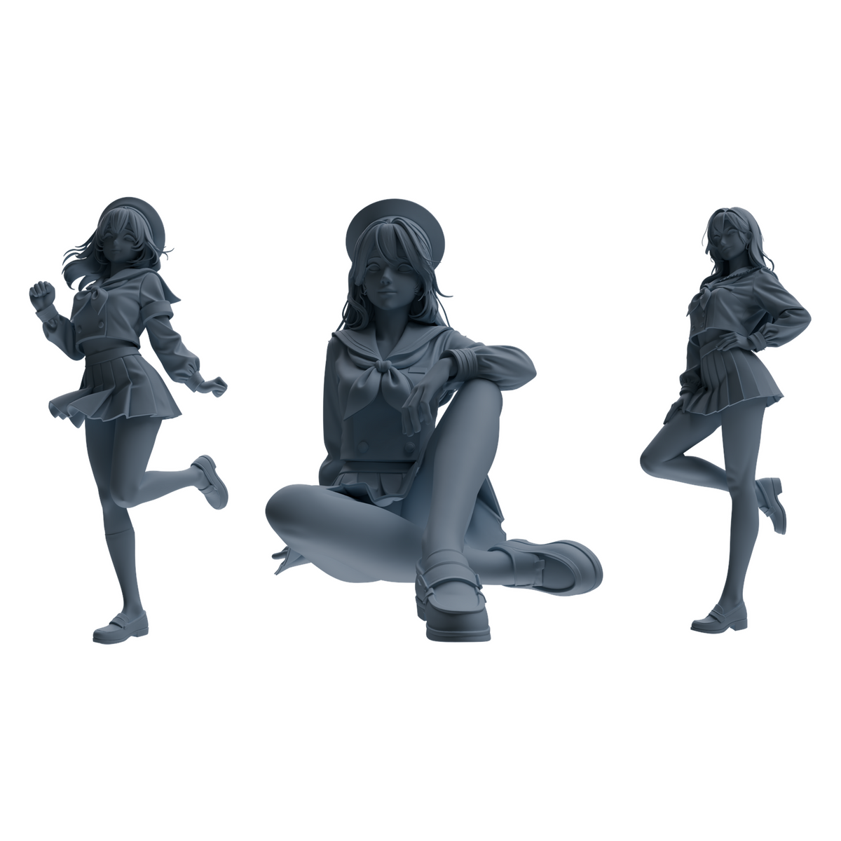 MRY-SFW LYTR885 College Style Sailor Uniform Girl Figure Modern Model 3 pcs 3D Printed Resin Model Kit by SSMODEL