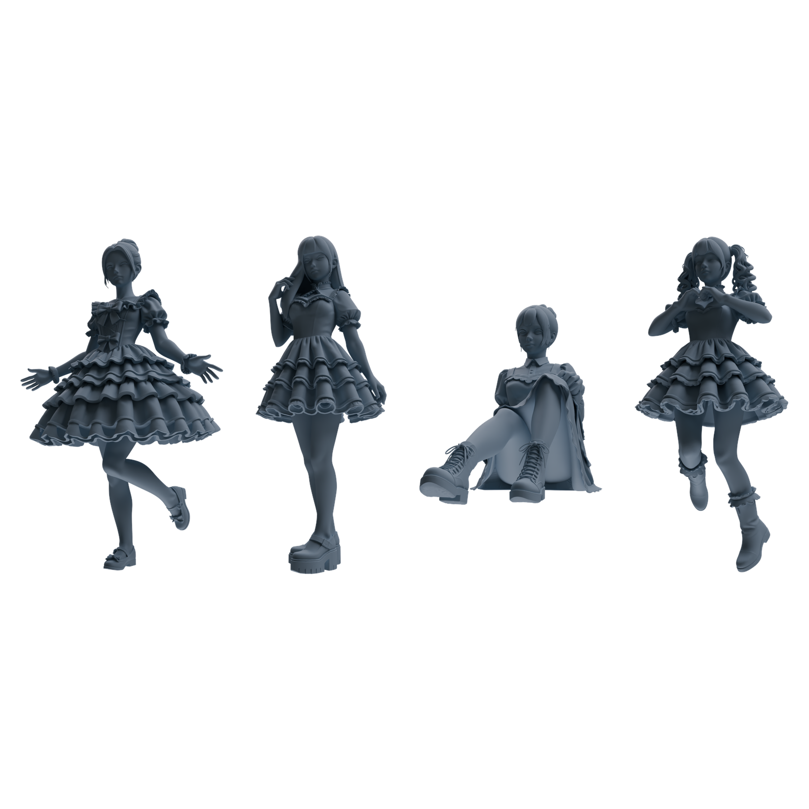 MRY-SFW LYTR873 Lolita Girl Figure Modern Model 4 pcs 3D Printed Resin Model Kit by SSMODEL