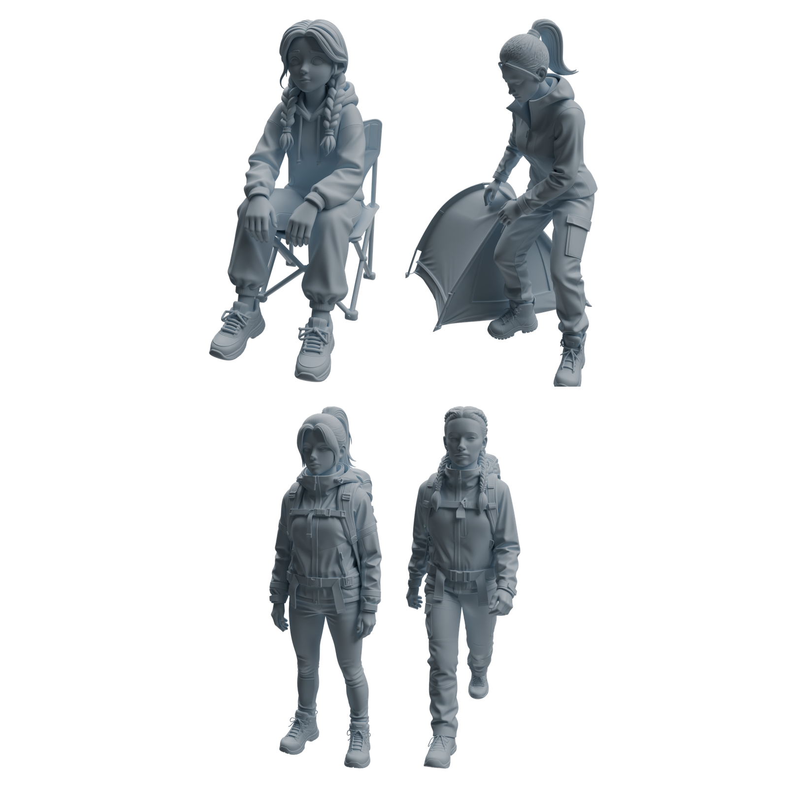 MRY-SFW LYTR1018 Camping and Hiking Female Character Modern Model 4 pcs 3D Printed Resin Model Kit by SSMODEL
