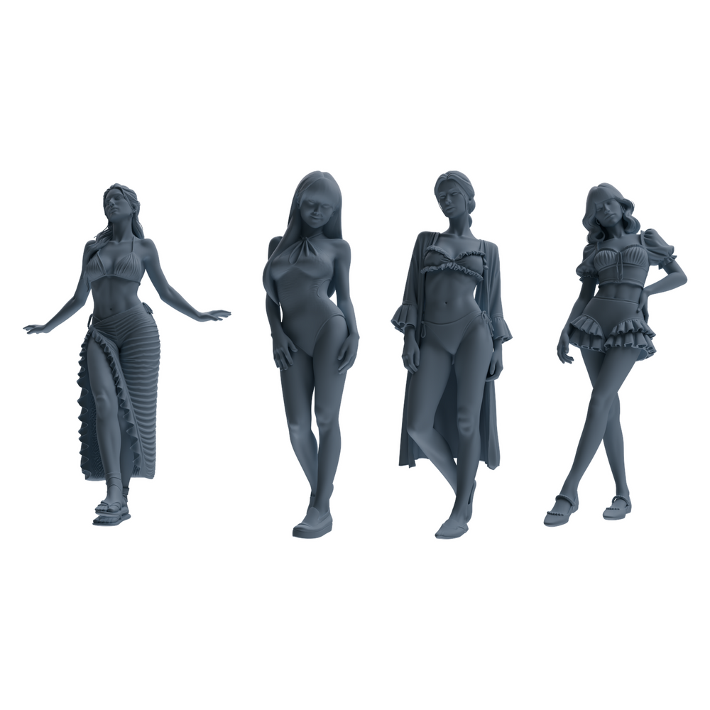 MRY-SFW LYTR853 Swimsuit Girl Figure Modern Model 4 pcs Miniature Car Diorama Figures Scene Props Accessories Resin 3D Printed Resin Model Kit by SSMODEL