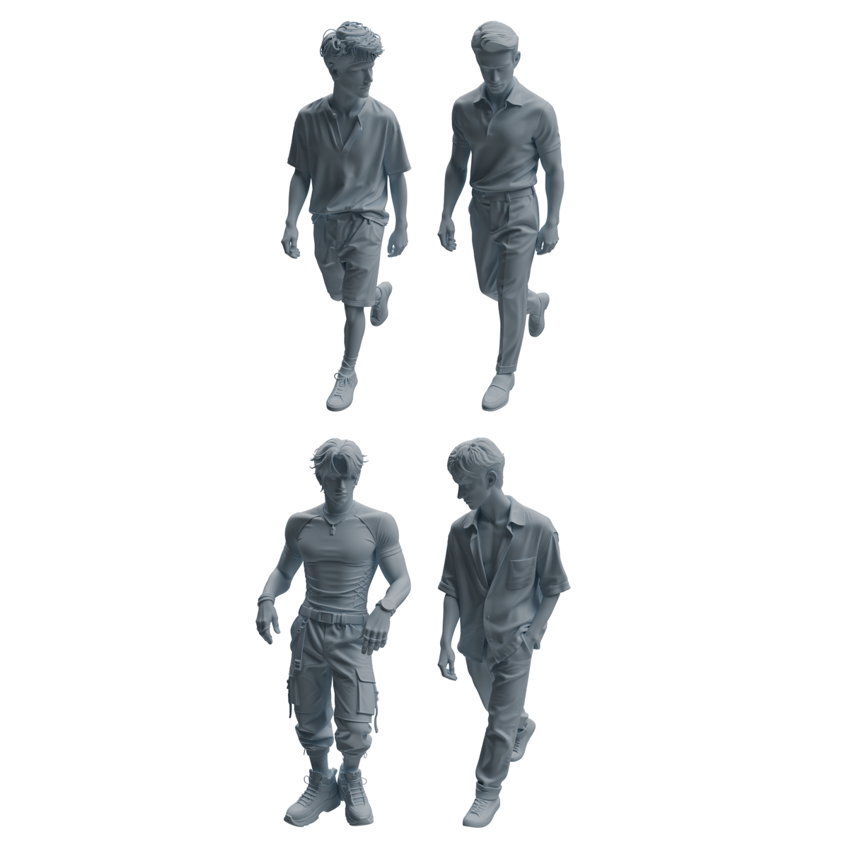 MRY-SFW LYTR990 Streetwear Style Man Character Modern Model 4 pcs 3D Printed Resin Model Kit by SSMODEL