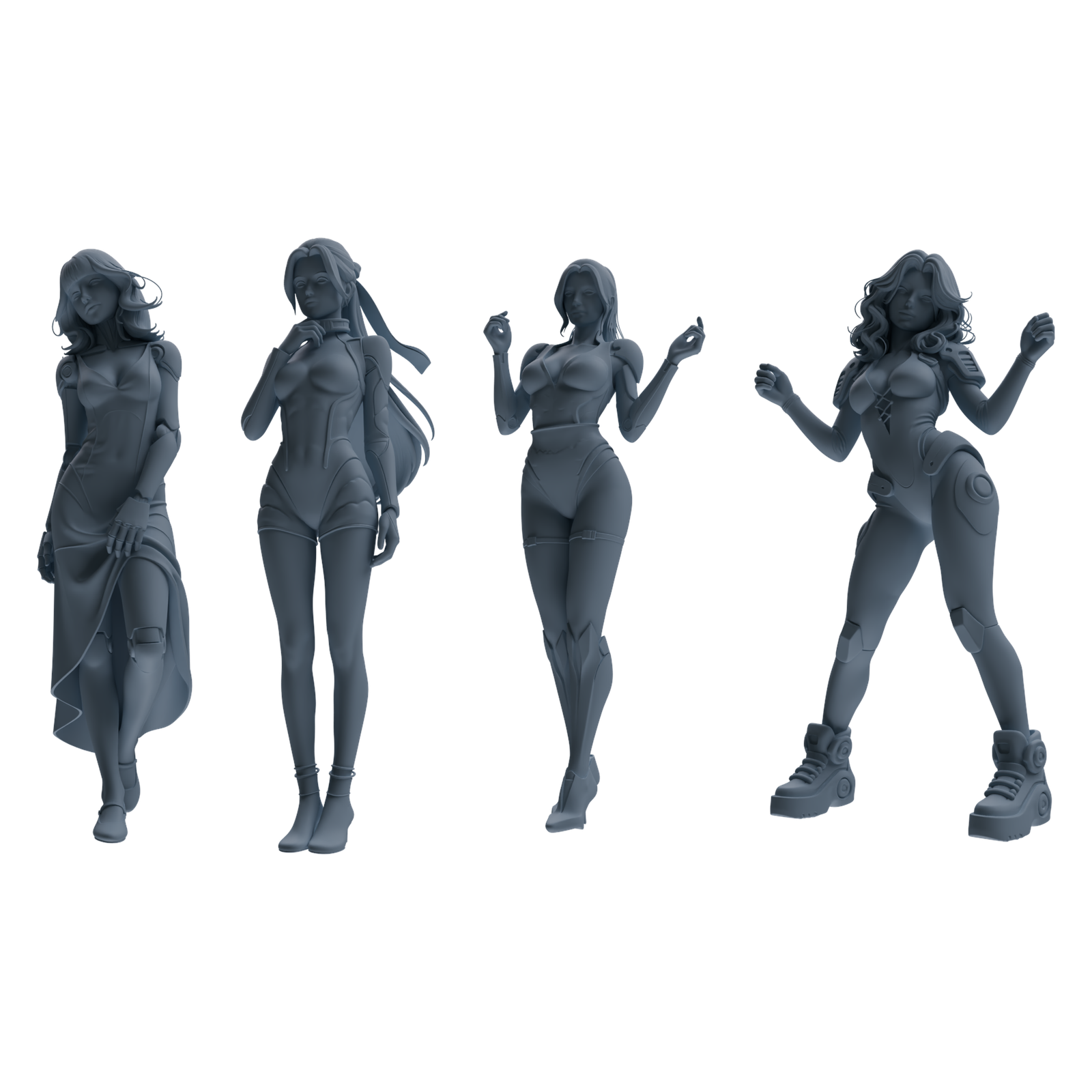 MRY-SFW LYTR878 Sci-Fi Modified Woman Figure Modern Model 4 pcs 3D Printed Resin Model Kit by SSMODEL