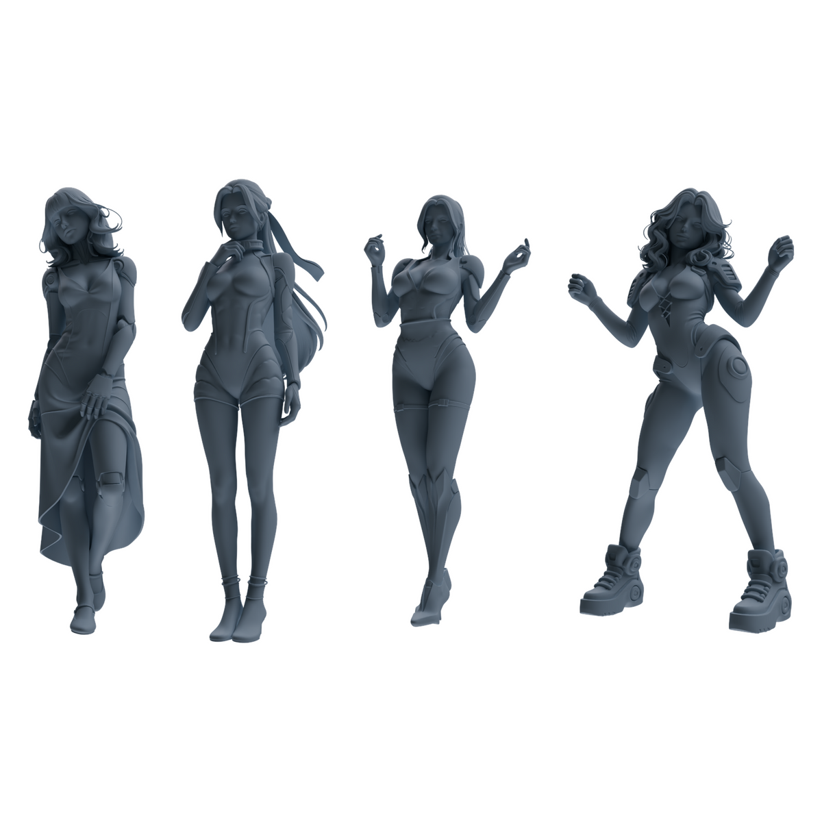 MRY-SFW LYTR878 Sci-Fi Modified Woman Figure Modern Model 4 pcs 3D Printed Resin Model Kit by SSMODEL