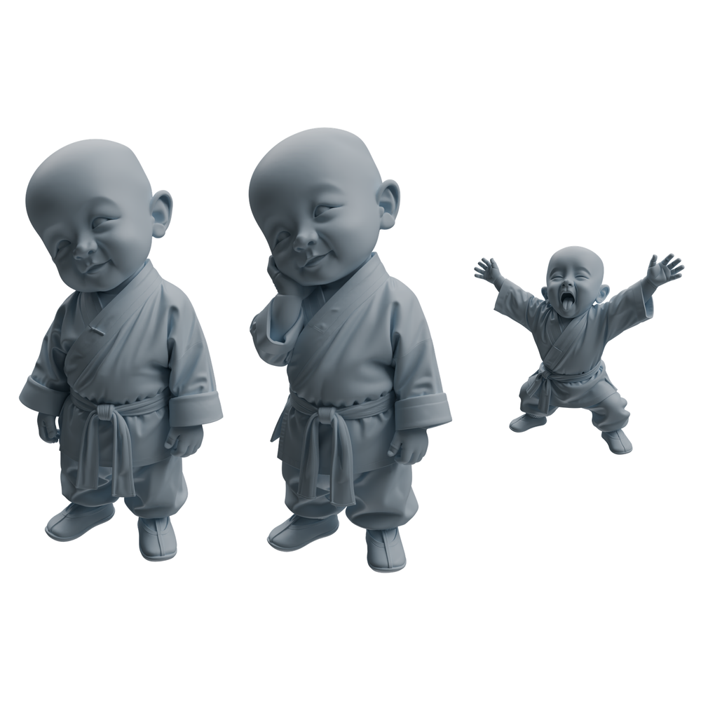 MRY-SFW LYTR1073 Cute Expression Little Monk Character Modern Model 3 pcs 3D Printed Resin Model Kit by SSMODEL
