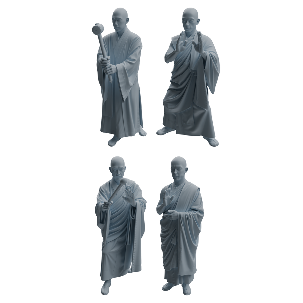 MRY-SFW LYTR1085 Martial Monk with Ritual Tools Character Modern Model 4 pcs 3D Printed Resin Model Kit by SSMODEL