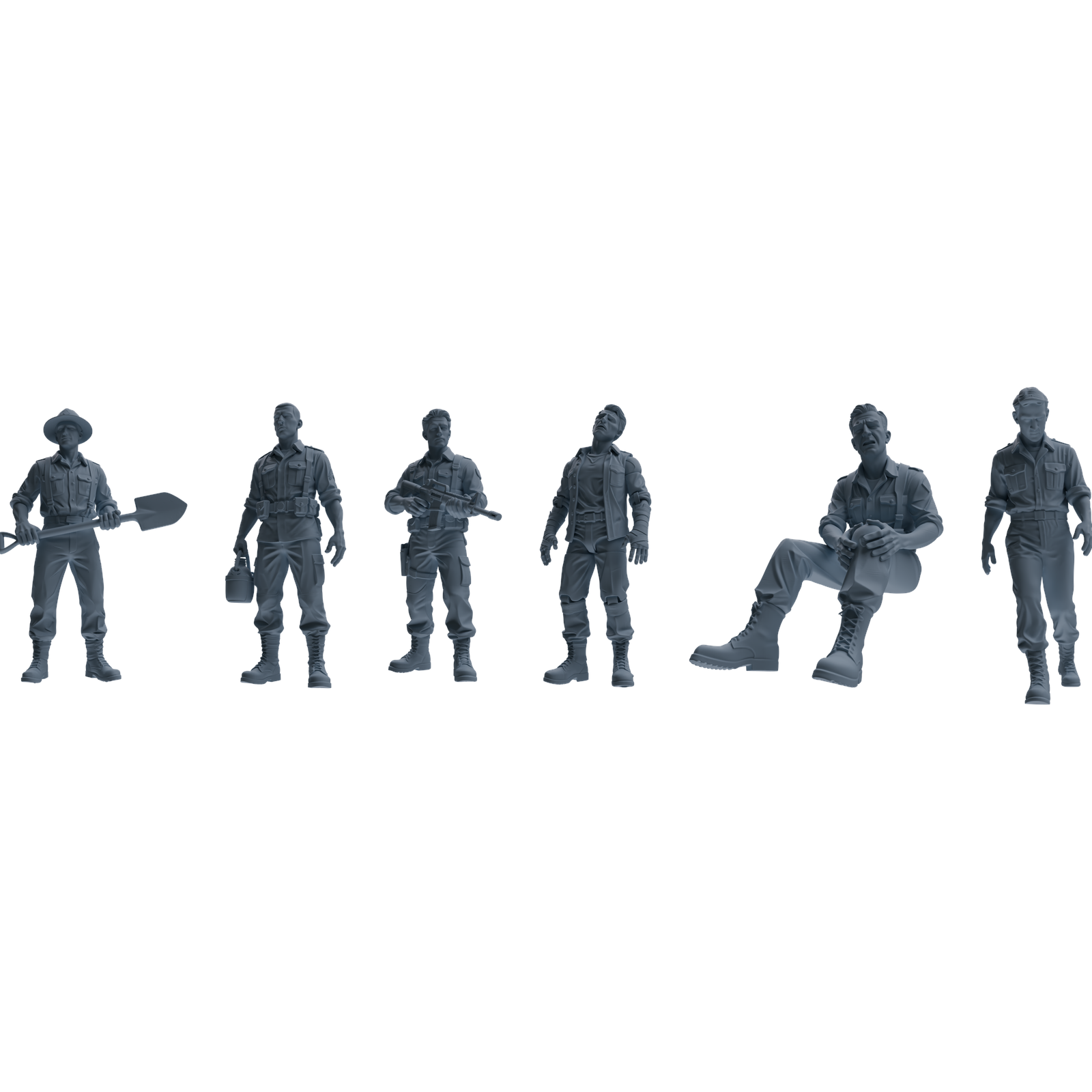 MRY-SFW SSTR201 Miniatures Soldier Model Kit Multi-Pose Combat Engineer Soldier Modern Model 6 pcs