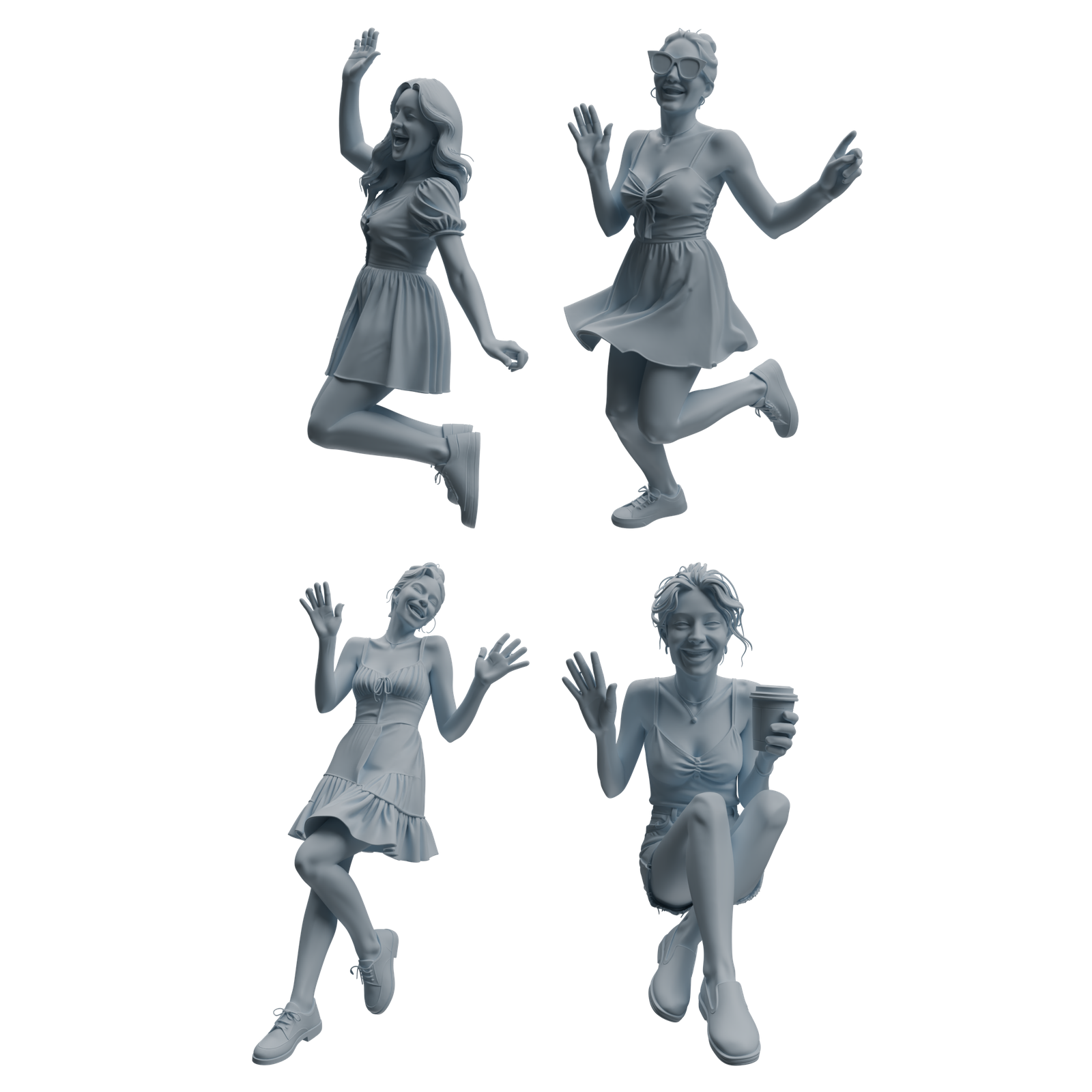 MRY-SFW LYTR1043 Vibrant Interactive Female Character Modern Model 4 pcs 3D Printed Resin Model Kit by SSMODEL