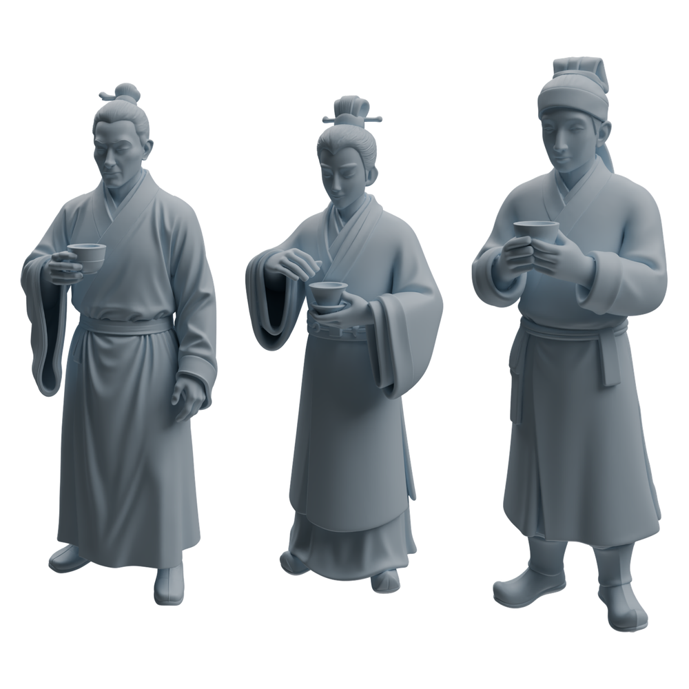 MRY-SFW LYTR981 Ancient Cup-Holding Scholar Character Modern Model 3 pcs 3D Printed Resin Model Kit by SSMODEL