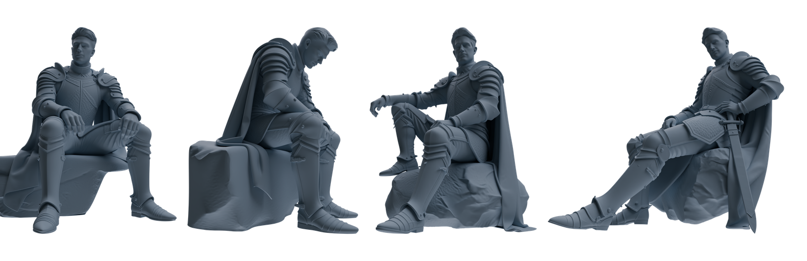 MRY-SFW SSTR081 Miniatures Soldier Model Kit Medieval Knight Without Helmet Four-Person Rest Group