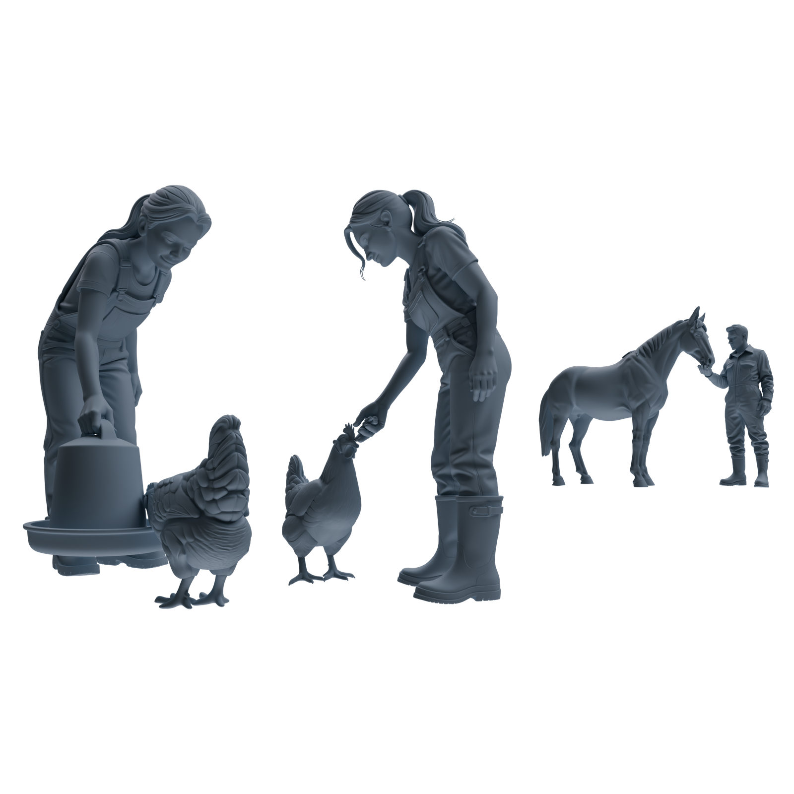 MRY-SFW LYTR915 Farm Worker with Poultry and Horse Modern Model 3 pcs 3D Printed Resin Model Kit by SSMODEL