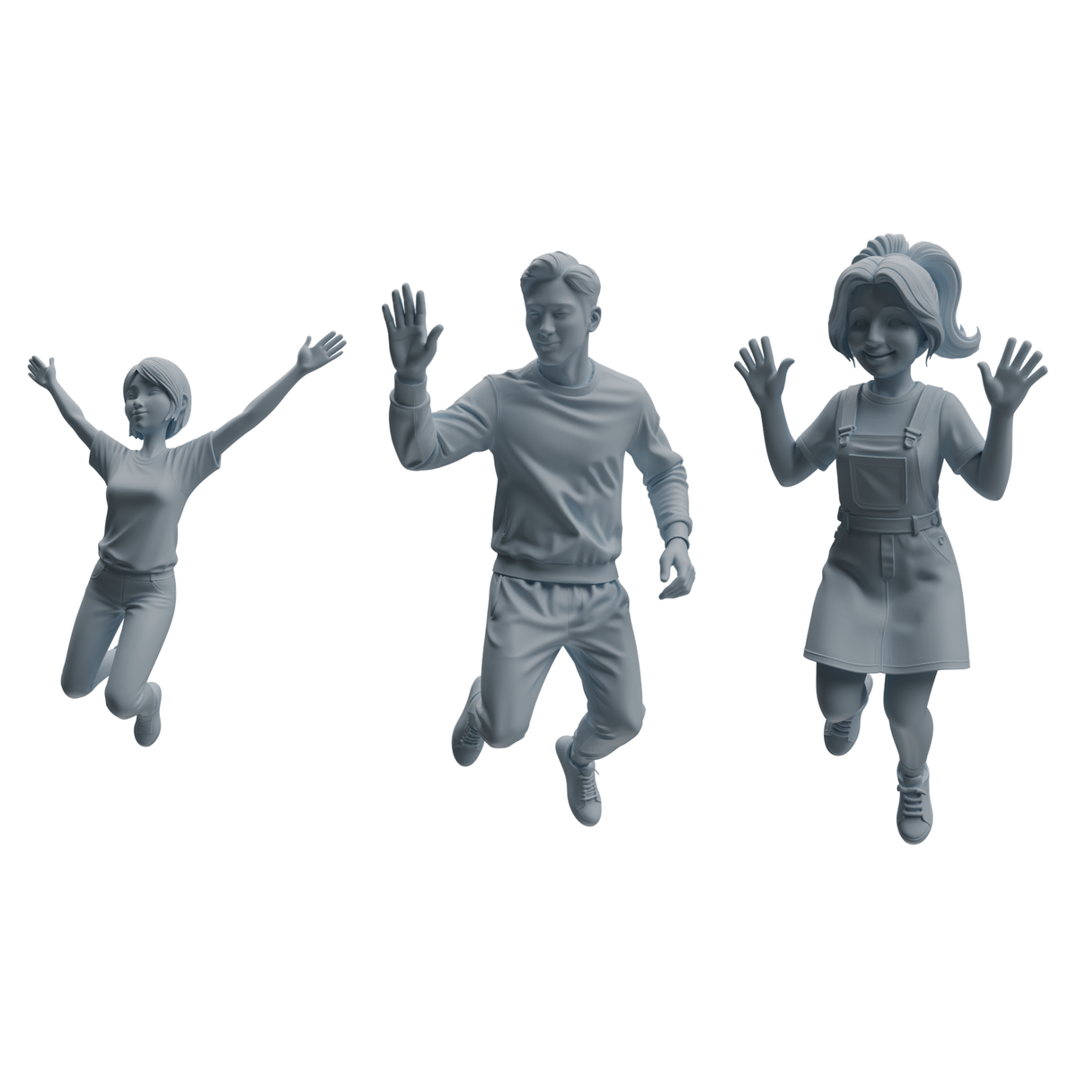 MRY-SFW LYTR1059 Jumping & Waving Character Modern Model 3 pcs 3D Printed Resin Model Kit by SSMODEL
