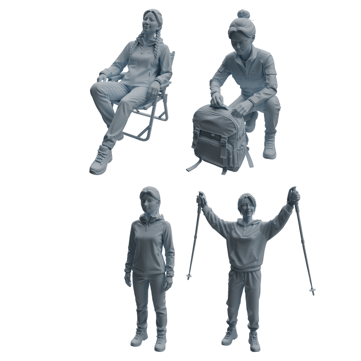 MRY-SFW LYTR1016 Hiking Camping Female Character Modern Model 4 pcs 3D Printed Resin Model Kit by SSMODEL