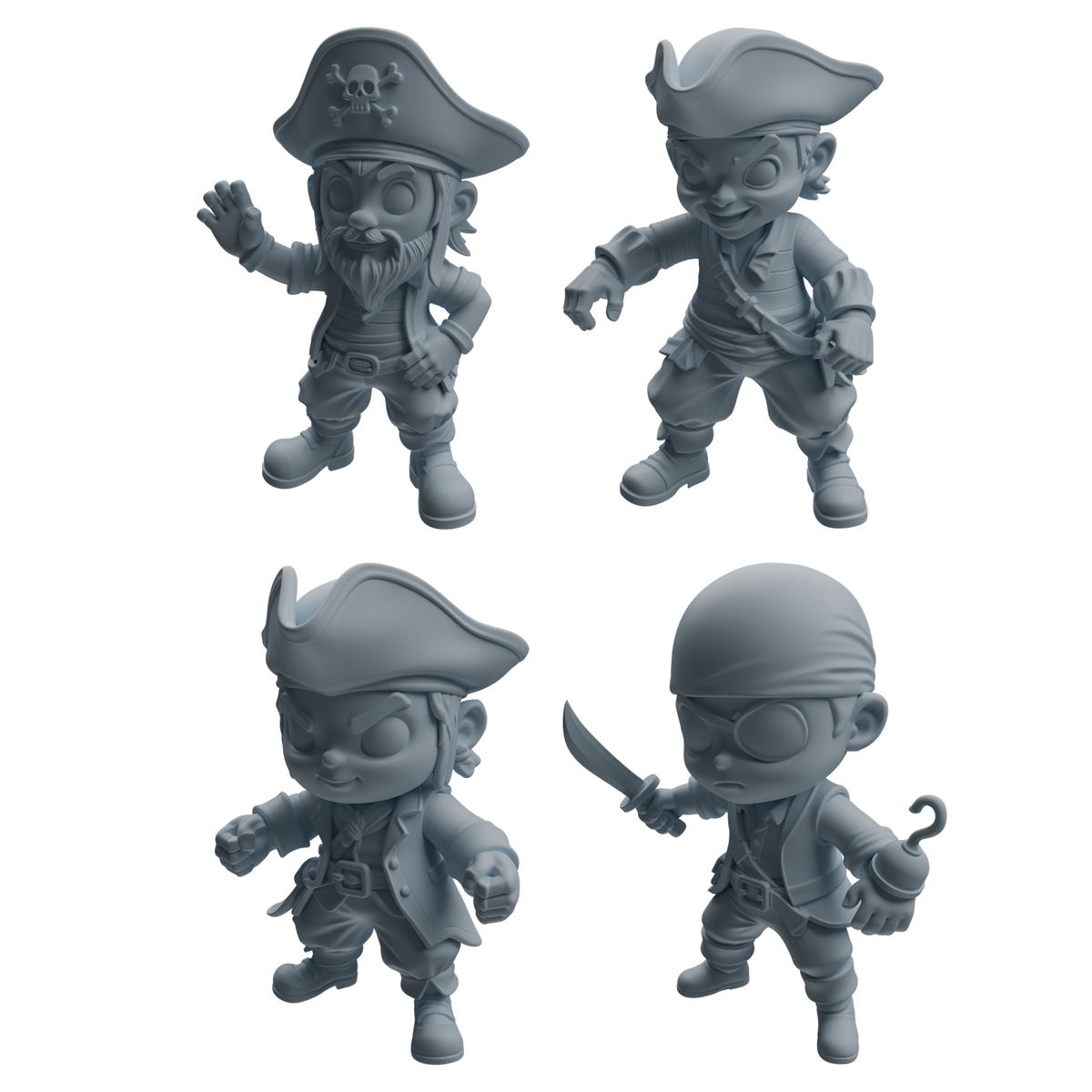 MRY-SFW LYTR1089 Chibi Pirate Character Modern Model 4 pcs 3D Printed Resin Model Kit by SSMODEL