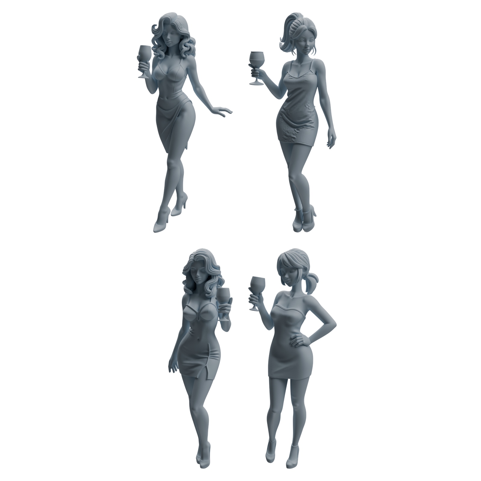 MRY-SFW LYTR934 Bar Guest Woman Character Modern Model 4 pcs 3D Printed Resin Model Kit by SSMODEL