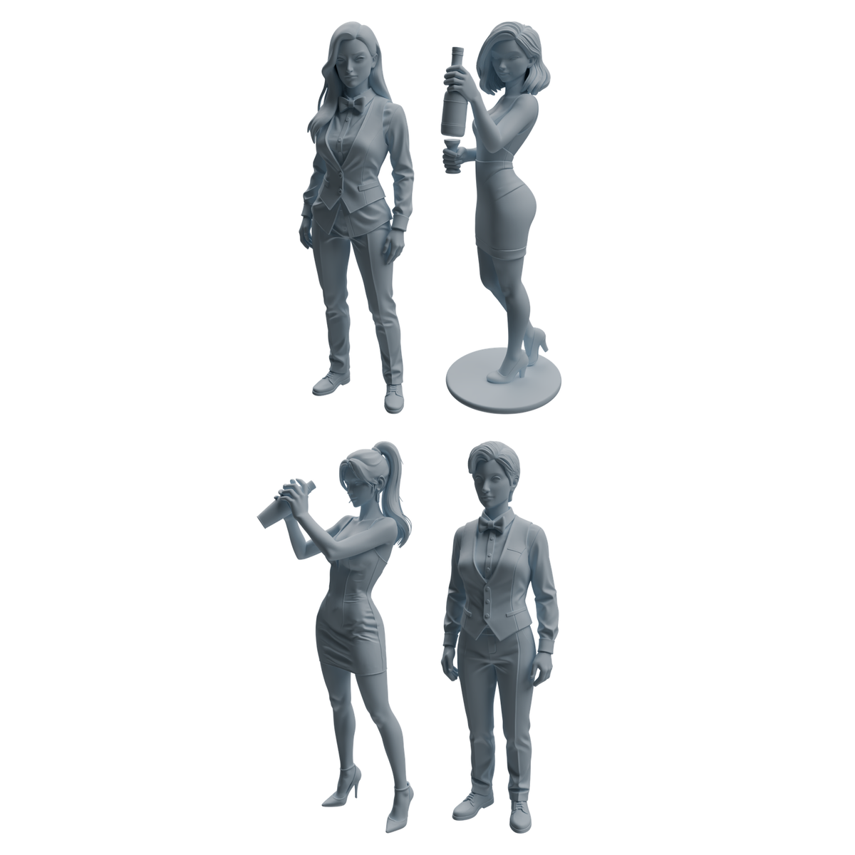 MRY-SFW LYTR933 Bar Bartender Woman Character Modern Model 4 pcs 3D Printed Resin Model Kit by SSMODEL